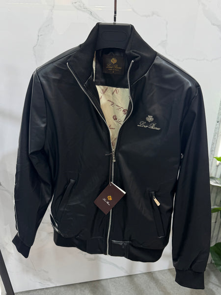 LORO PIANA Crest Zip-Up Leather-Style Jacket – Black - NEW1932