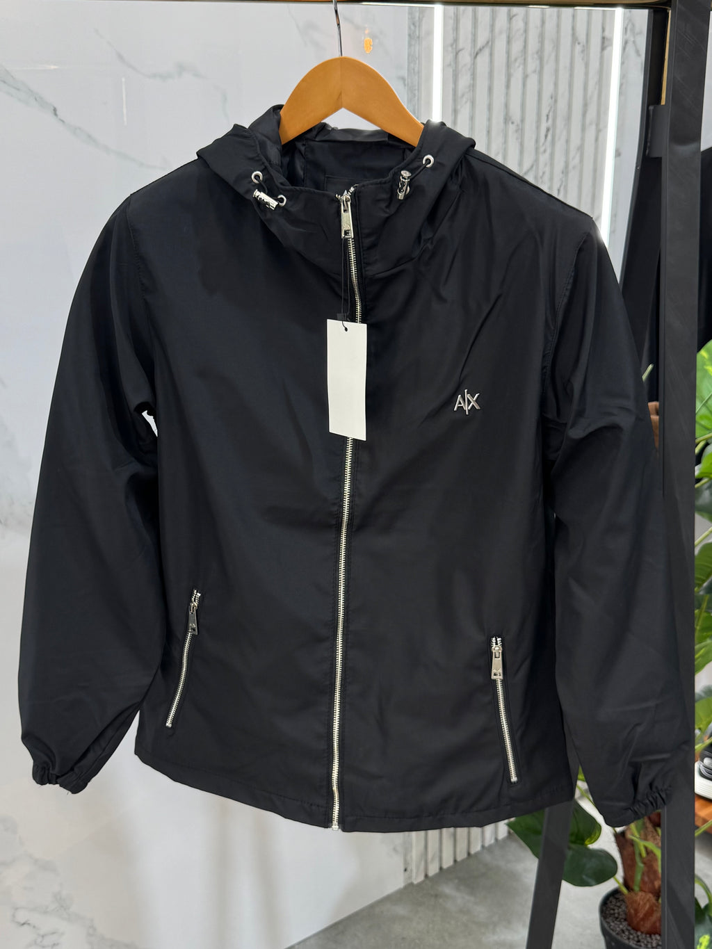 ARMANI EXCHANGE Hooded Windbreaker Jacket – Black - NEW1855
