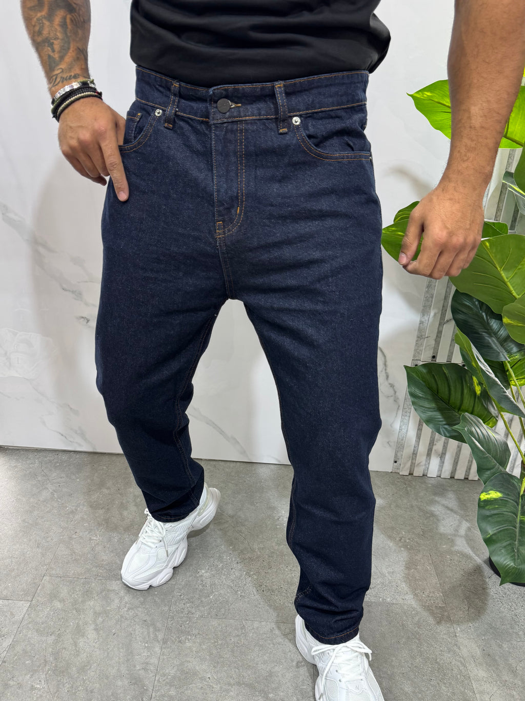 HUGO Embroidered Pocket Raw Slim Denim Jeans – Dark Raw Indigo - NEW1997