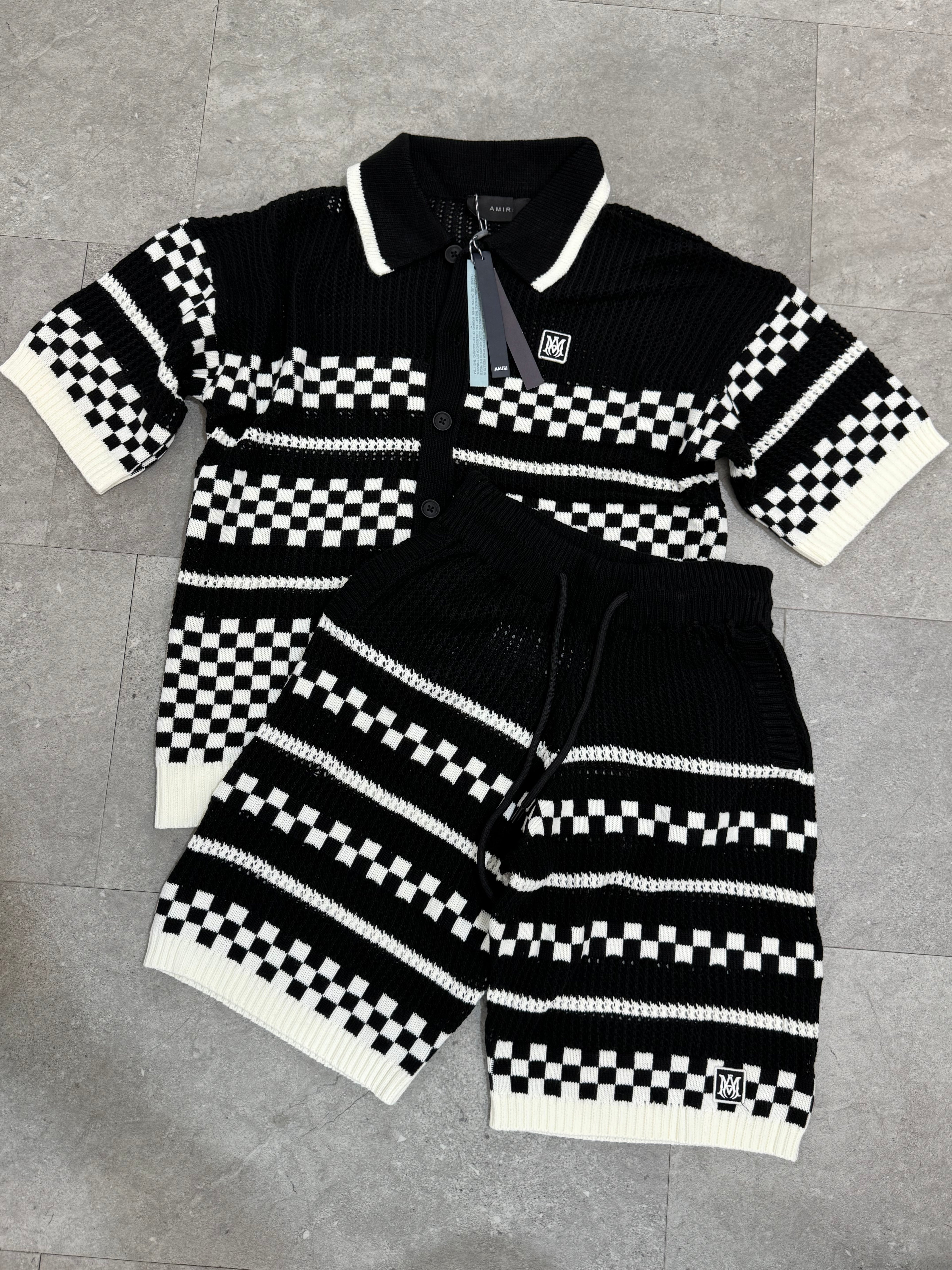 AMIRI Crochet Checkerboard Knit Set – Black/White - NEW1767