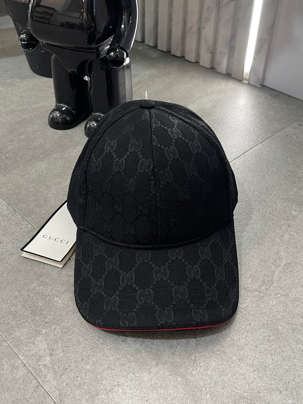 GUCCI GG Monogram Baseball Cap – Black / Red Detail - NEW1740
