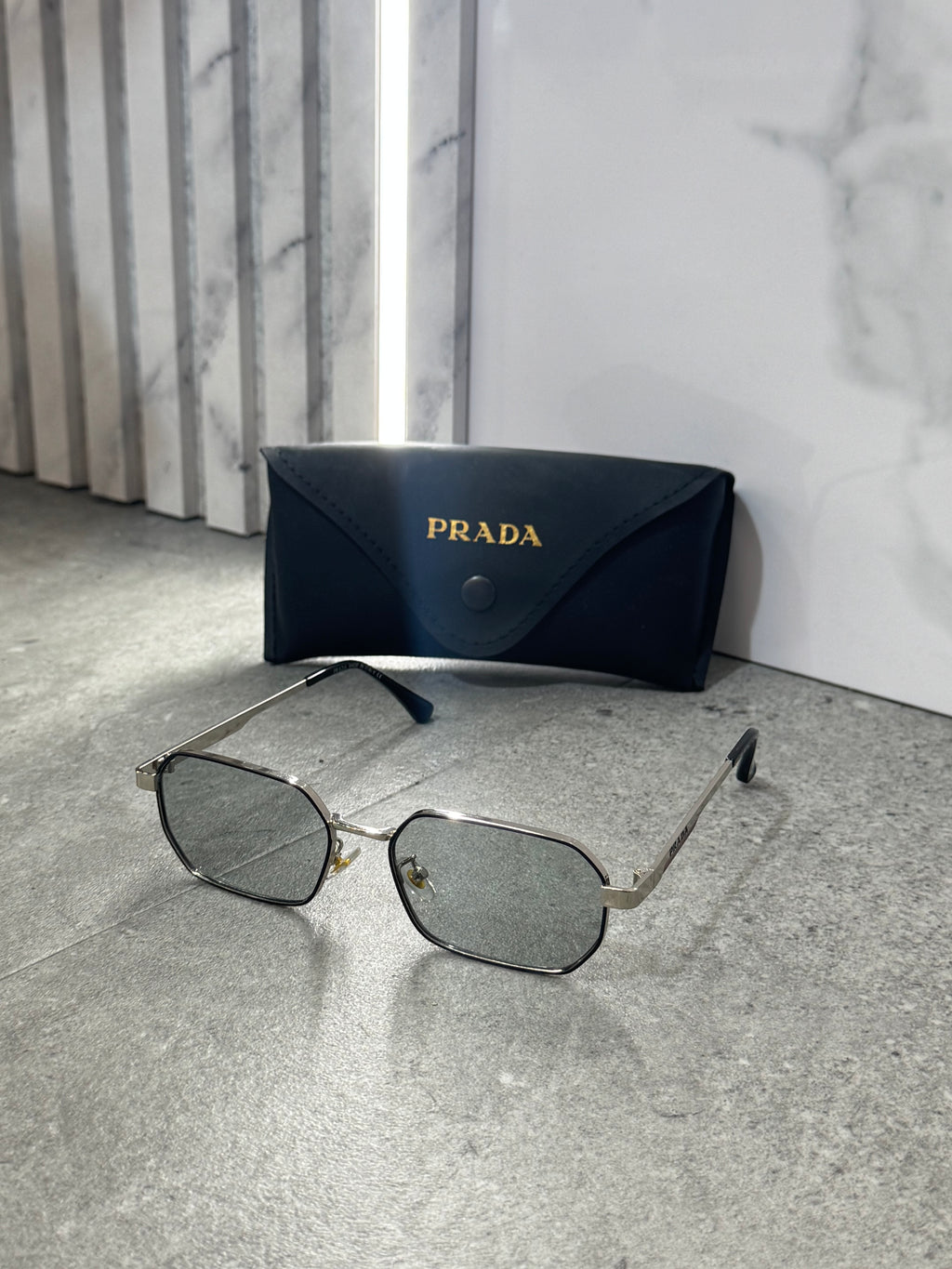 PRADA Octagon Metal Sunglasses – Silver / Grey NEW1801