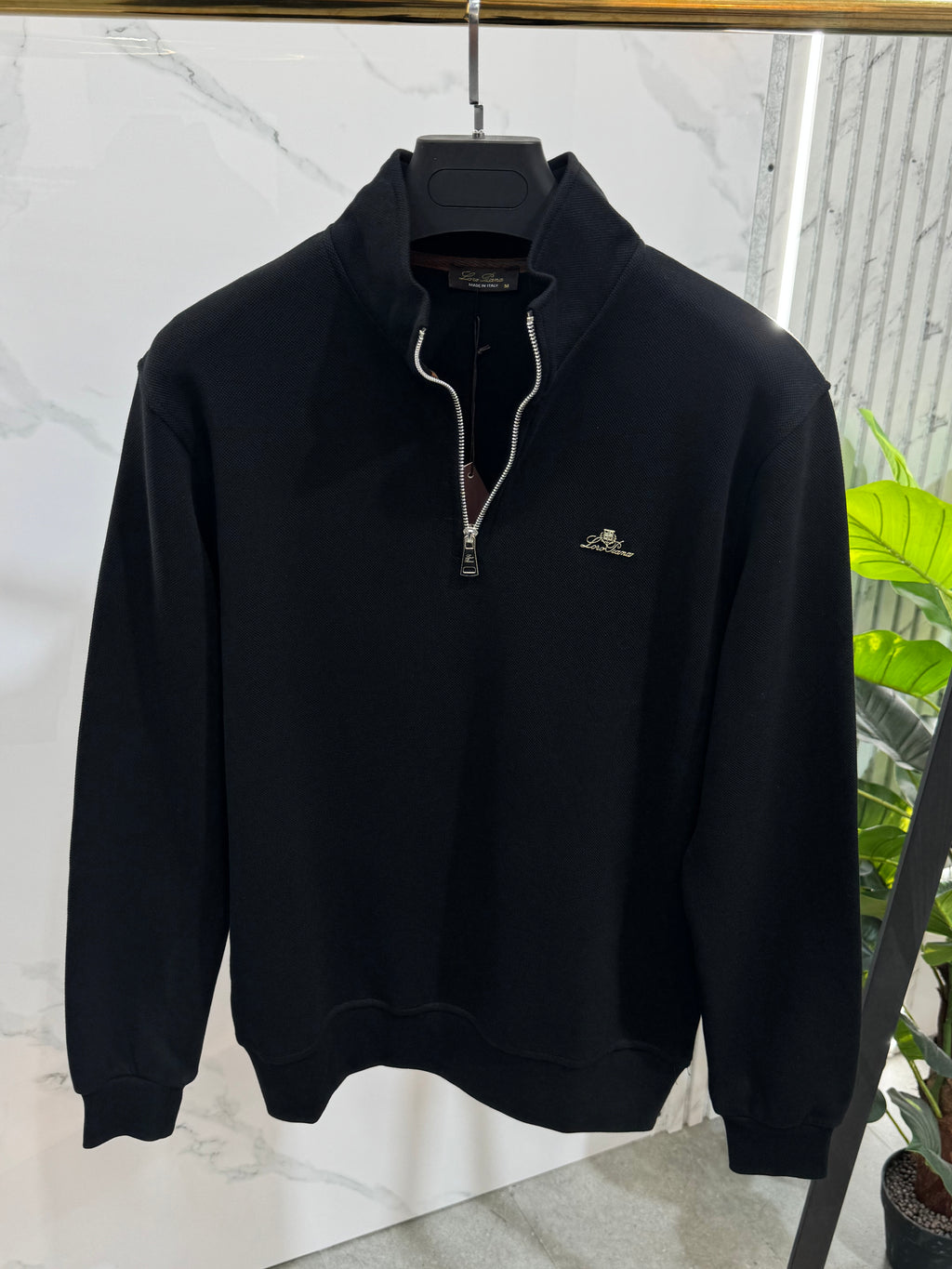 LORO PIANA Crest Embroidered Half-Zip Sweatshirt – Black - NEW1960