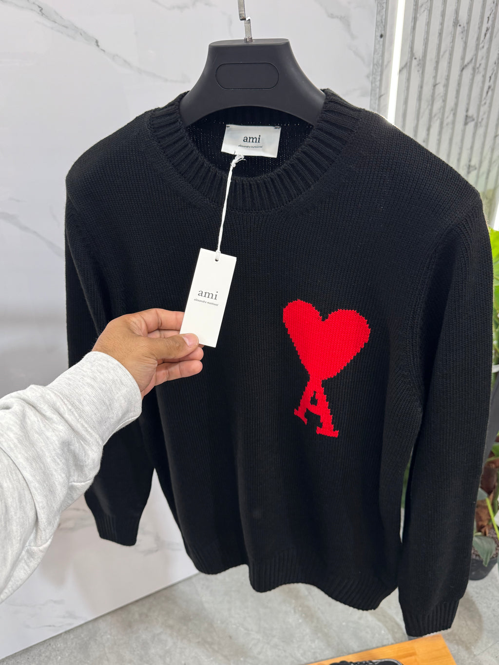 AMI PARIS Ami de Coeur Intarsia Knit Sweater – Black - NEW1952