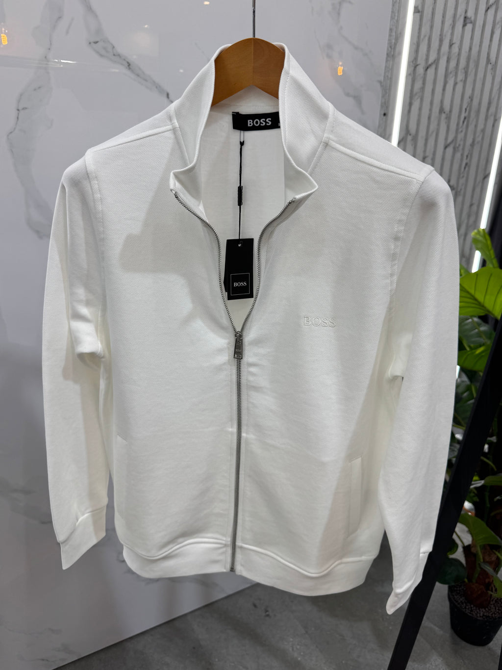 BOSS Full-Zip Sweatshirt / Cardigan – White / Tone-on-Tone Logo - NEW1814
