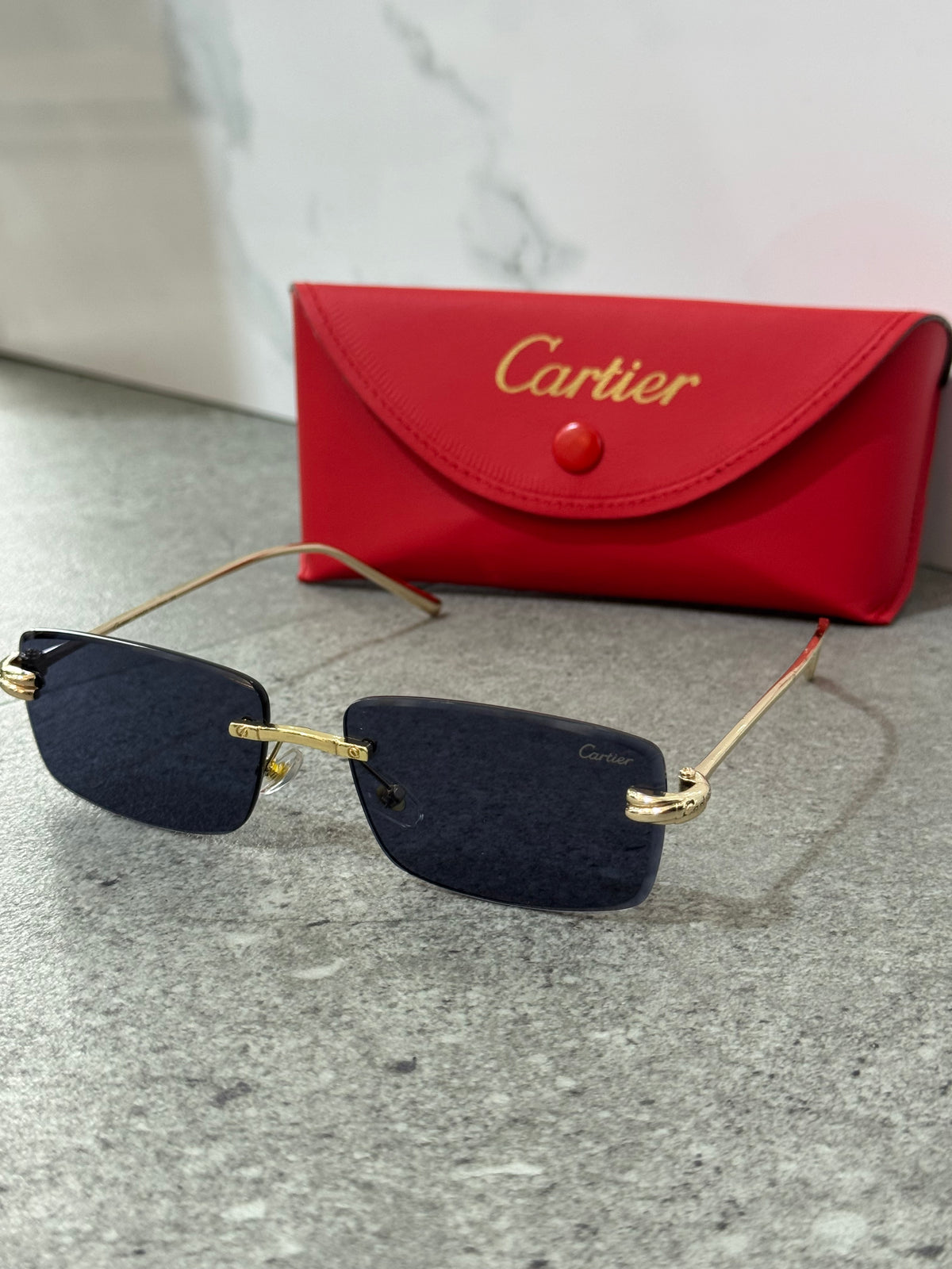 CARTIER C Décor Rimless Sunglasses – Gold / Dark Navy - NEW1905