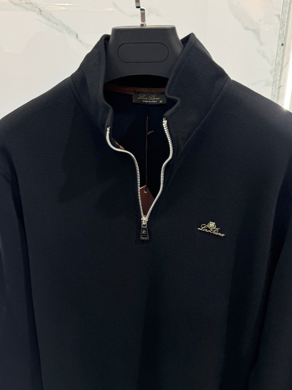 LORO PIANA Crest Embroidered Half-Zip Sweatshirt – Black - NEW1960