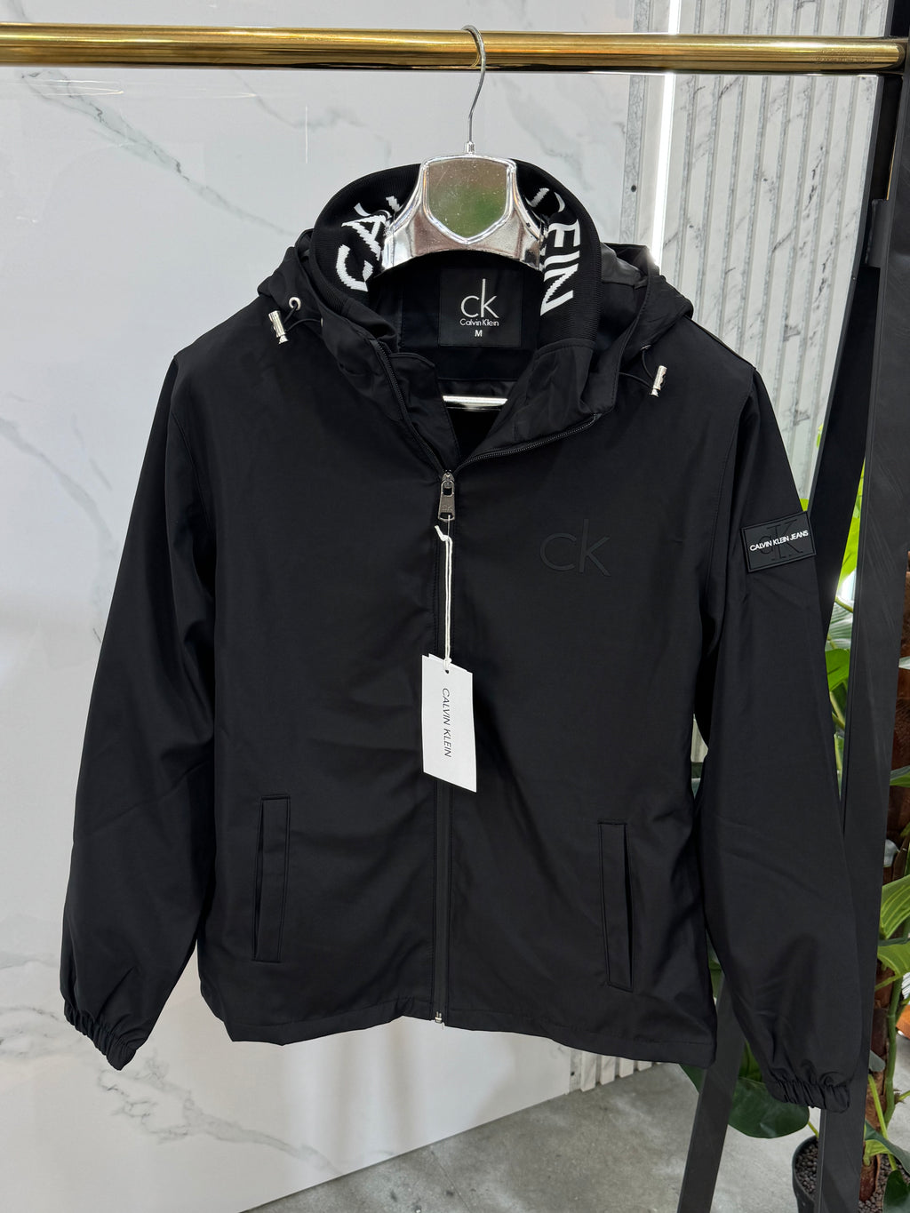 CALVIN KLEIN Hooded Windbreaker Jacket – Black - NEW1858