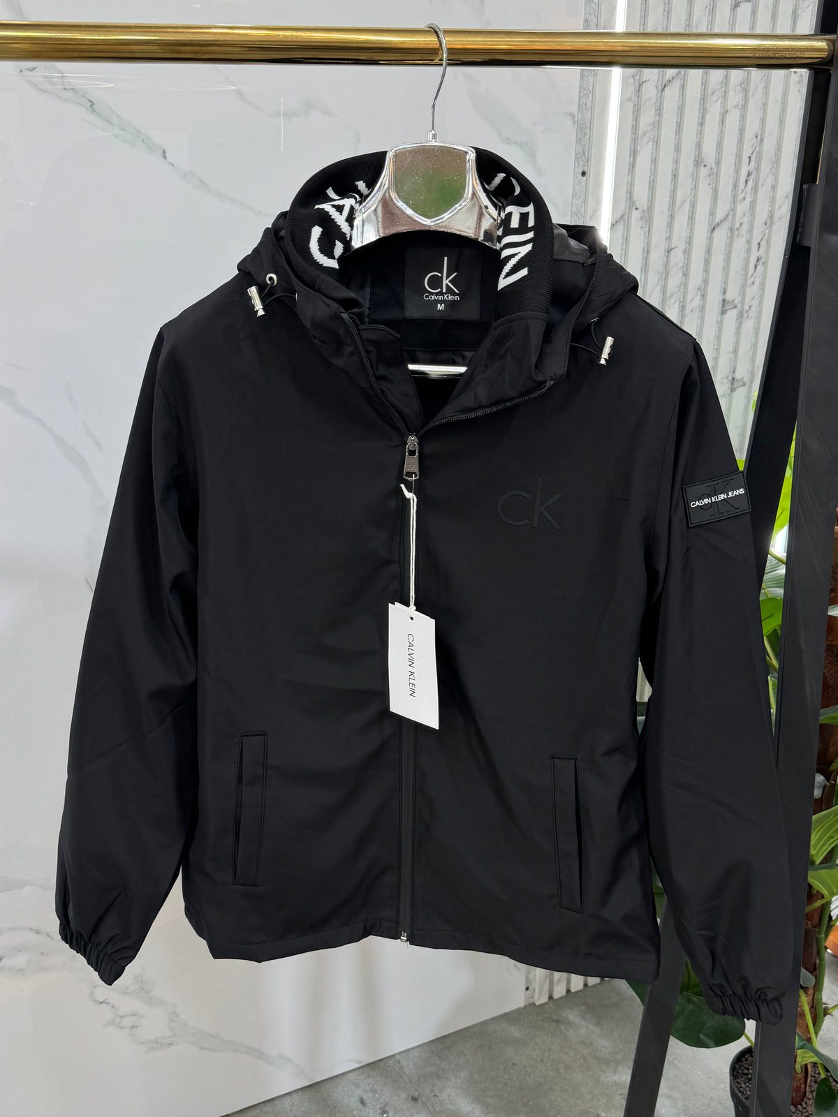 CALVIN KLEIN Hooded Windbreaker Jacket – Black - NEW1858