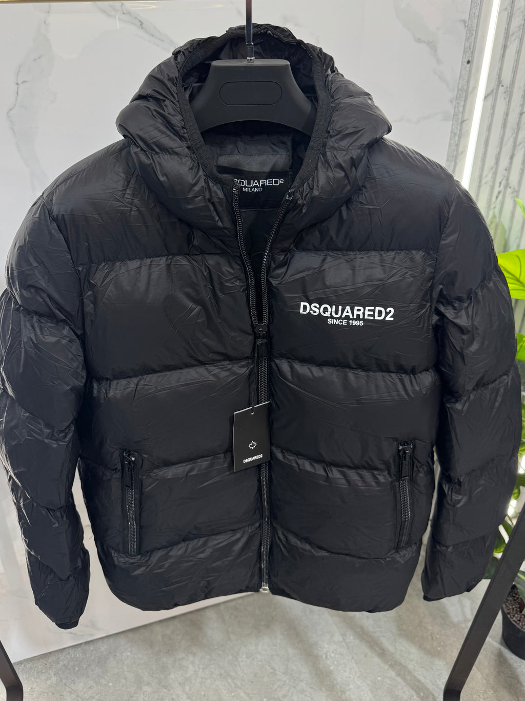 Glossy Hooded Puffer Jacket – Black - NEW1935