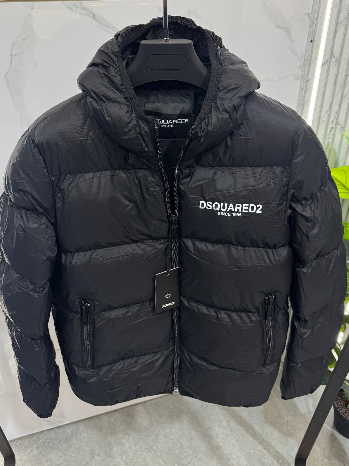 Glossy Hooded Puffer Jacket – Black - NEW1935