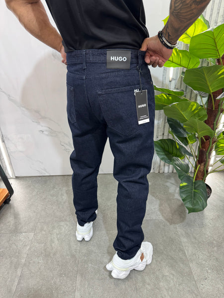 HUGO Rear Logo Patch Organic Slim Denim Jeans – Dark Raw Indigo - NEW1998
