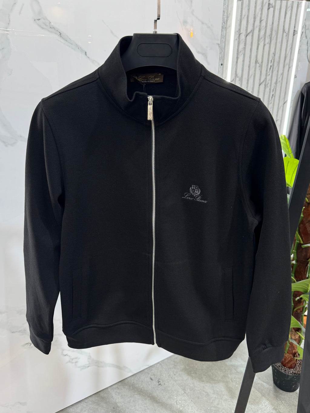 LORO PIANA Full-Zip Sweatshirt / Cardigan – Black / Grey Embroidered Logo - NEW1818