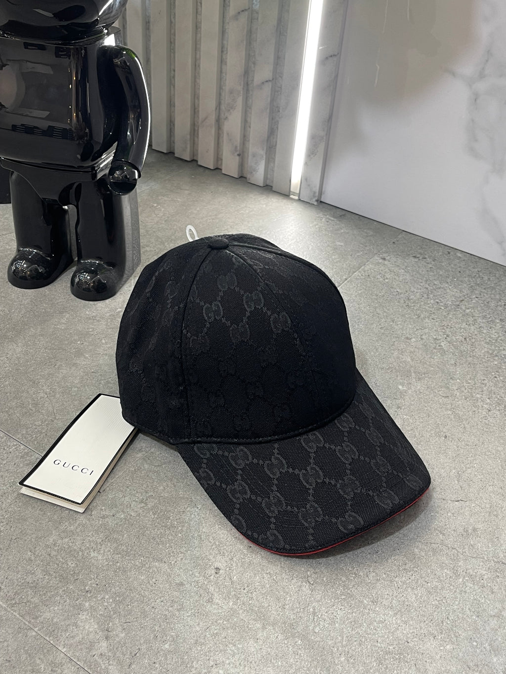 GUCCI GG Monogram Baseball Cap – Black / Red Detail - NEW1740