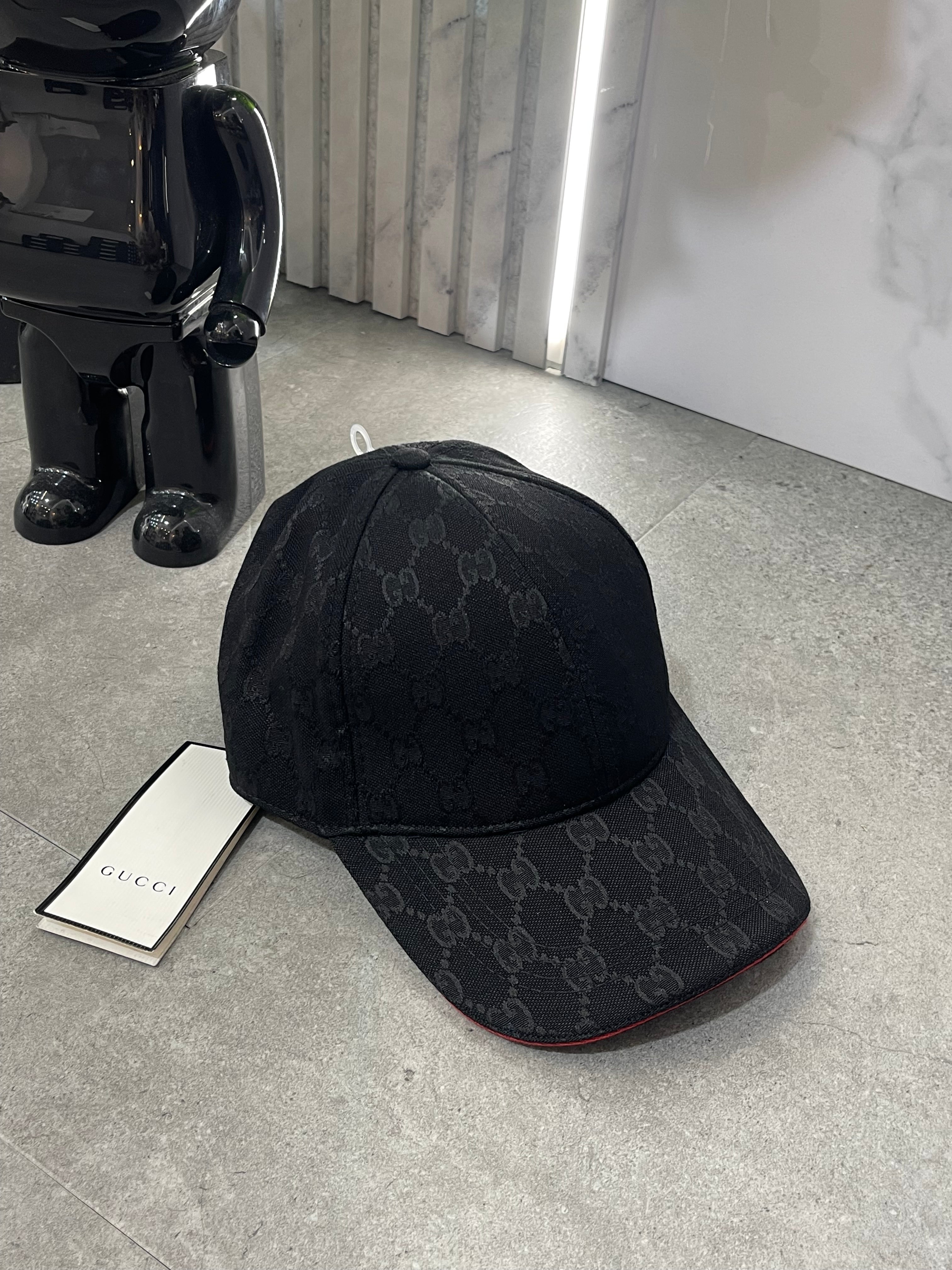 GUCCI GG Monogram Baseball Cap – Black / Red Detail - NEW1740