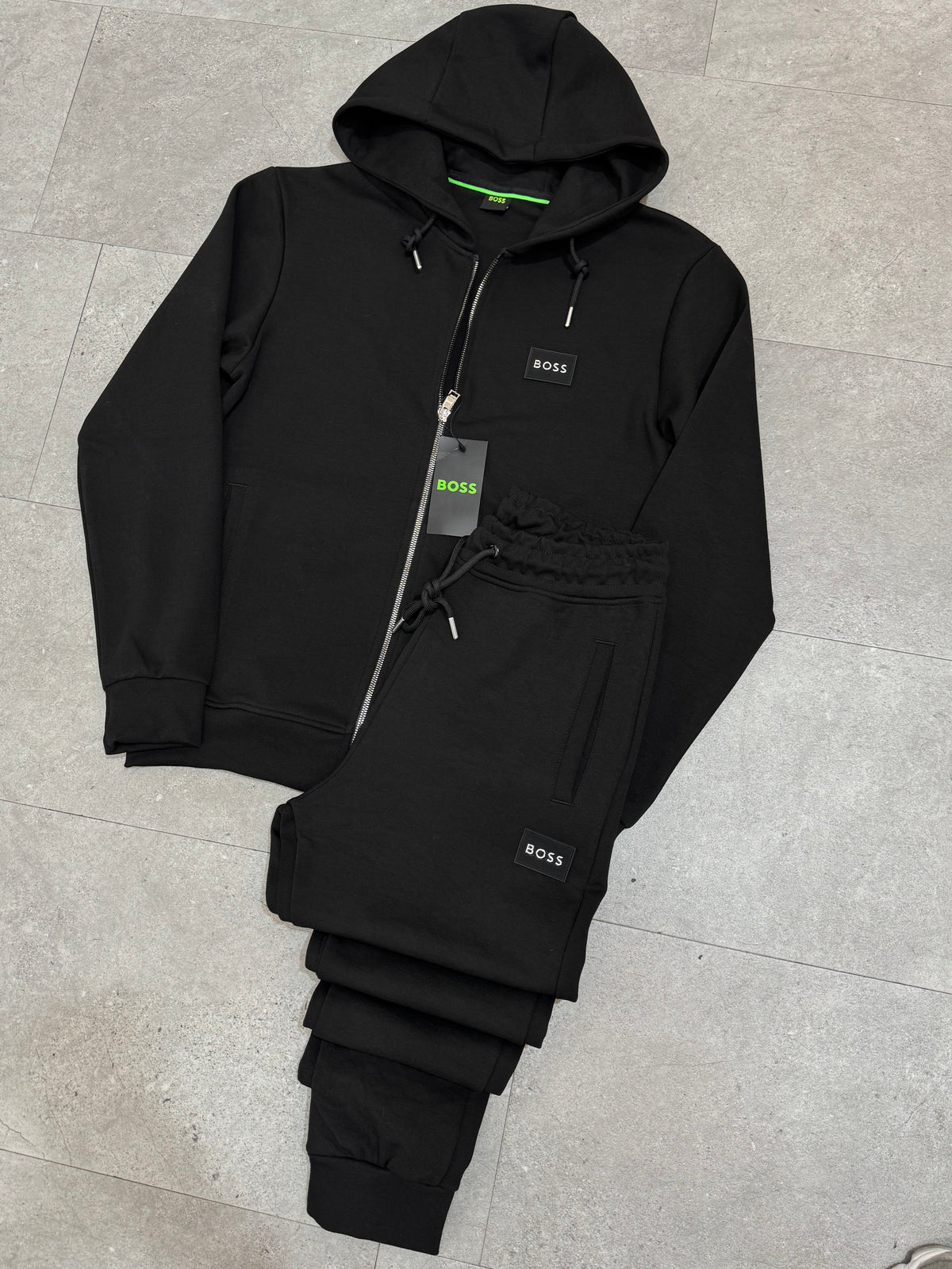 BOSS Silicone Patch Zipped Hoodie Tracksuit Set – Black - NEW1988