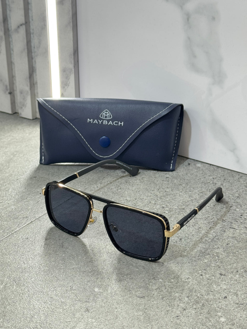MAYBACH Luxury Square Aviator Sunglasses – Black/Gold - NEW1789