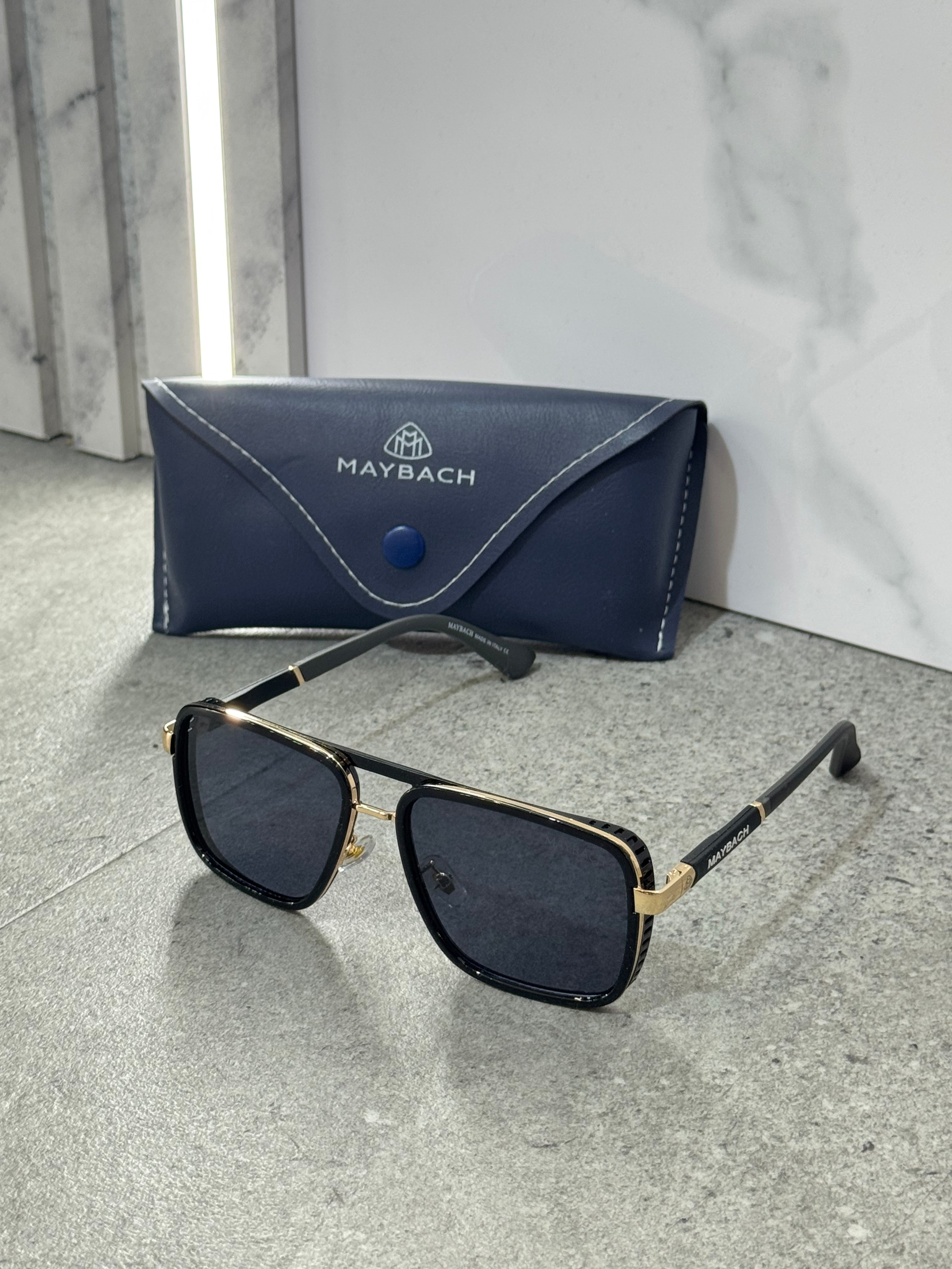 MAYBACH Luxury Square Aviator Sunglasses – Black/Gold - NEW1789