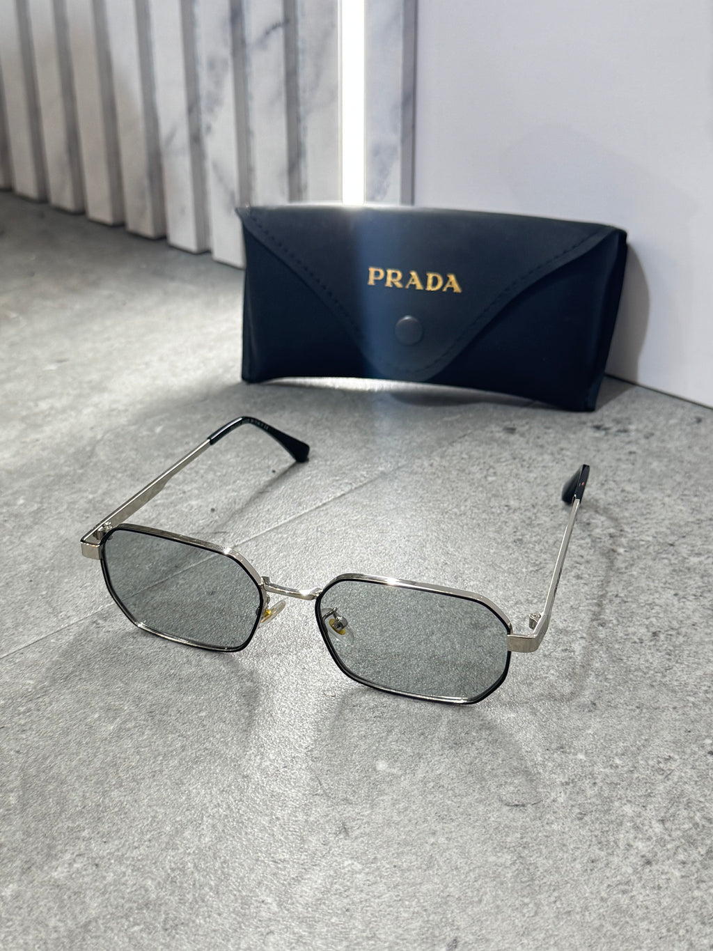 PRADA Octagon Metal Sunglasses – Silver / Grey NEW1801