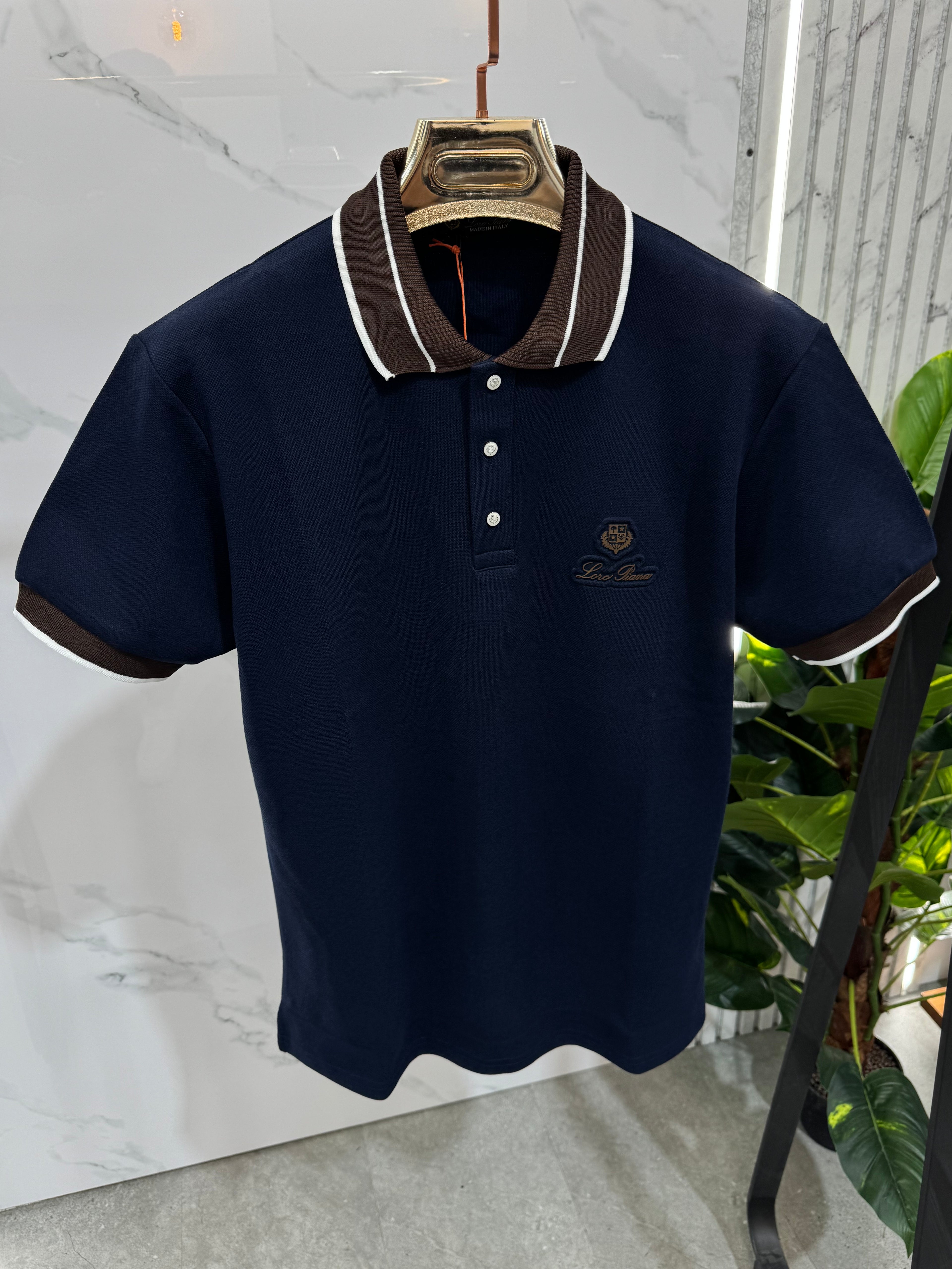 Loro Piana Polo "Contrast Trim" - Navy Blue - NEW1698
