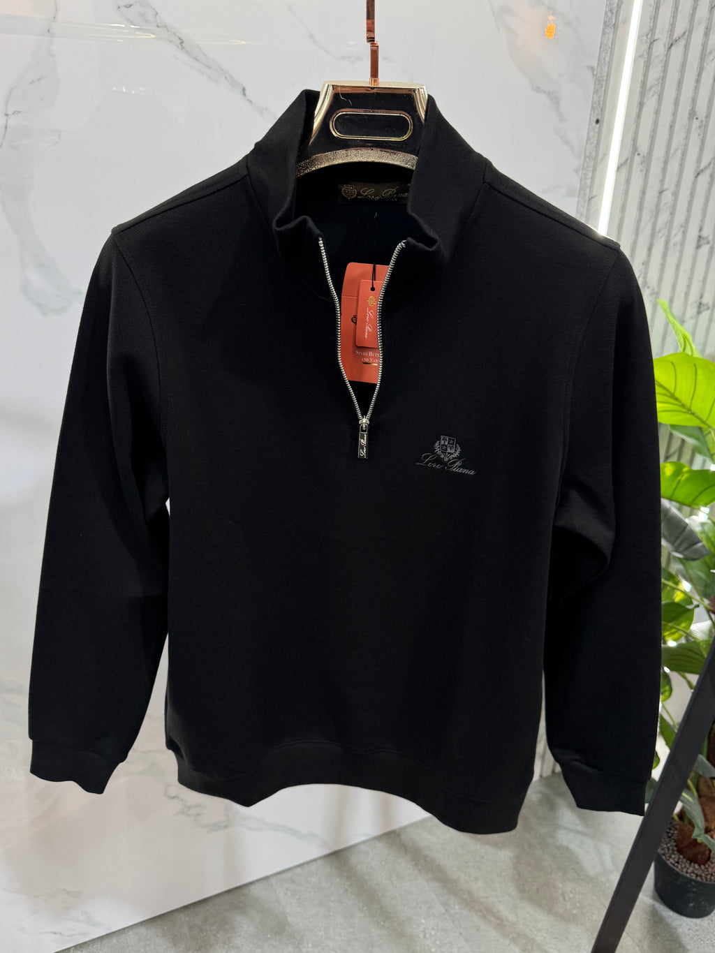 LORO PIANA Crest Quarter-Zip Pullover – Black - NEW1924
