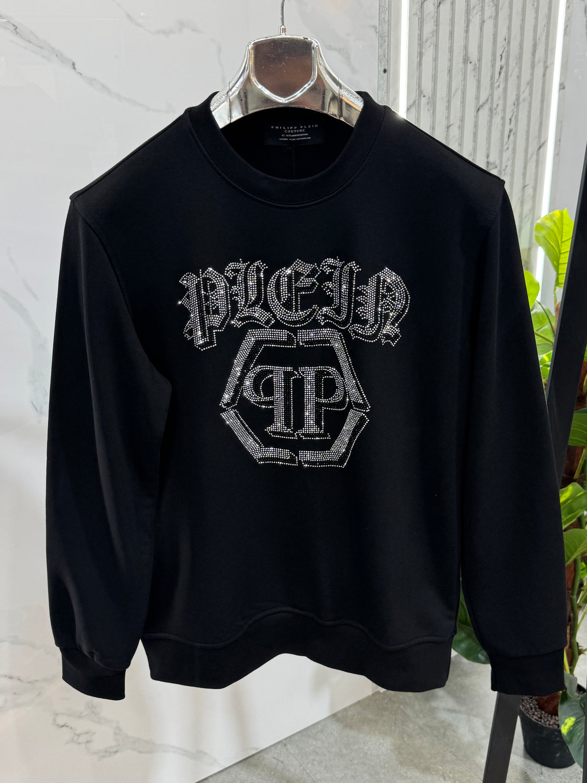 PHILIPP PLEIN Rhinestone Monogram Sweatshirt – Black - NEW1977