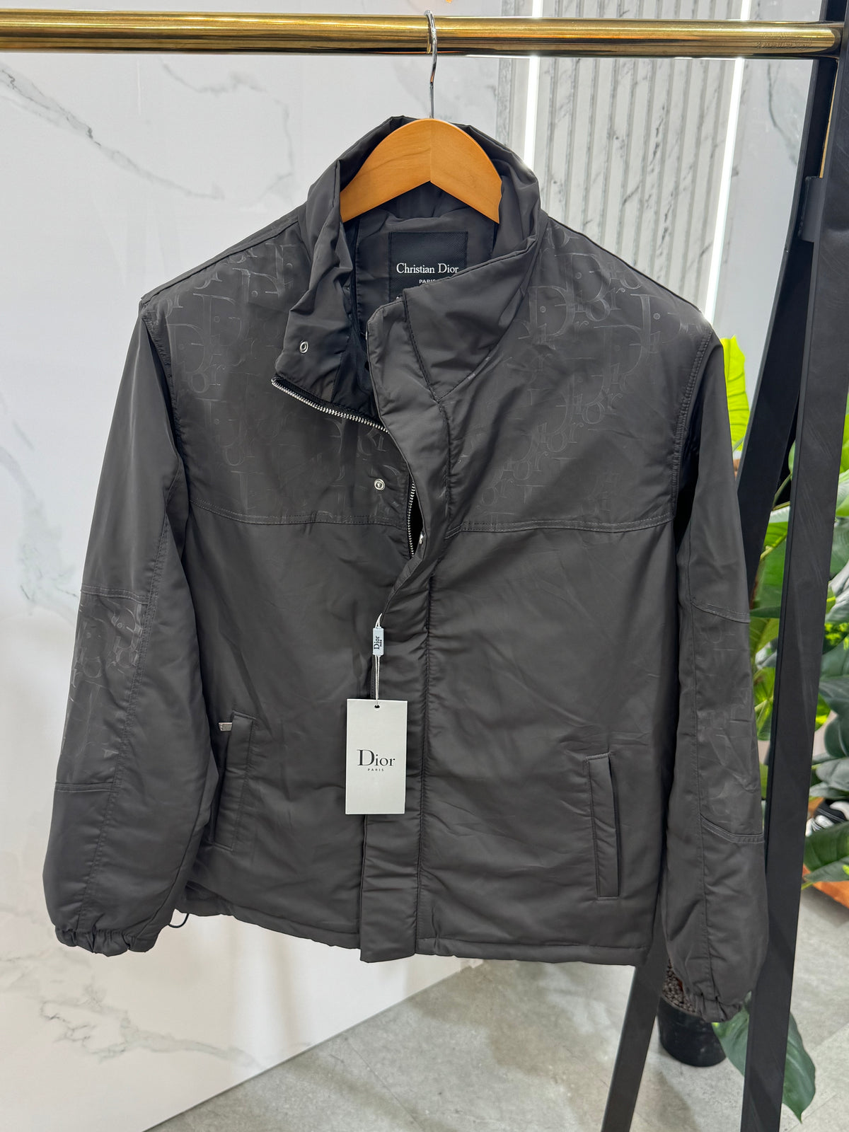 DIOR Oblique Jacquard Padded Jacket – Dark Grey - NEW1974