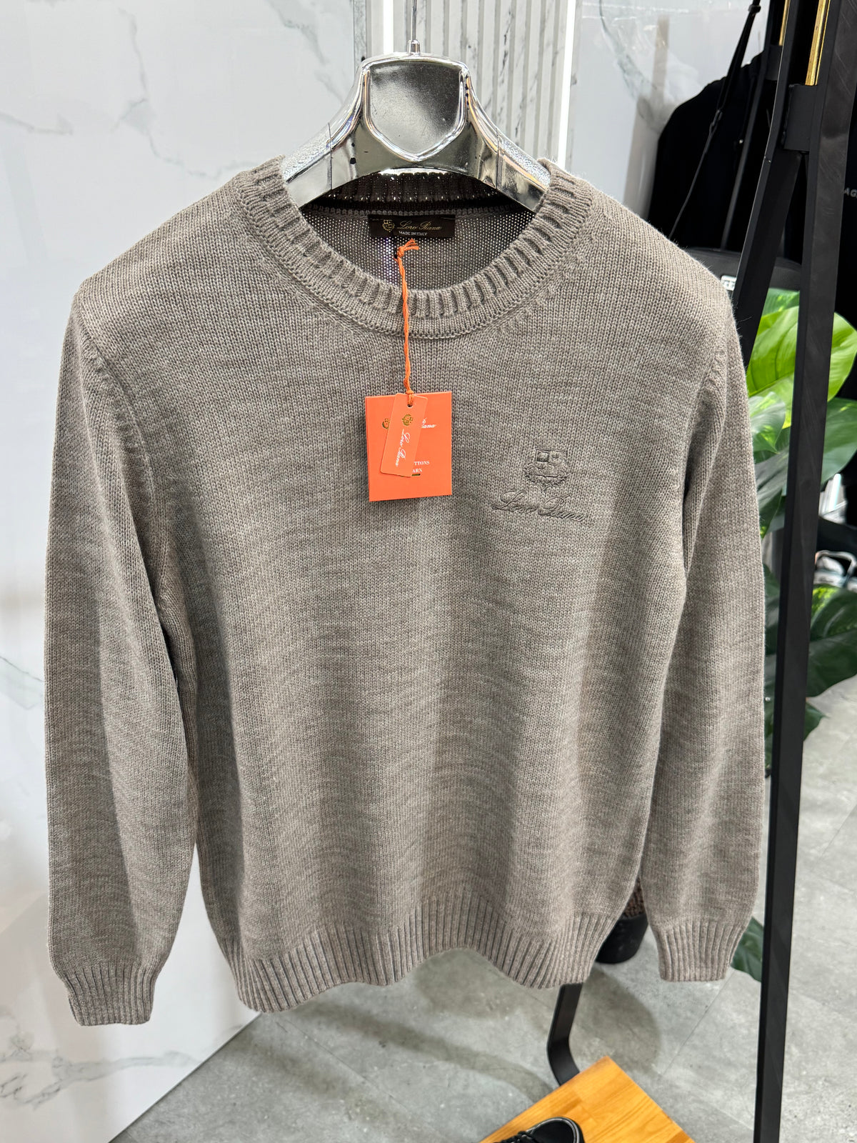 LORO PIANA Crest Embroidered Knit Sweater – Taupe - NEW1955