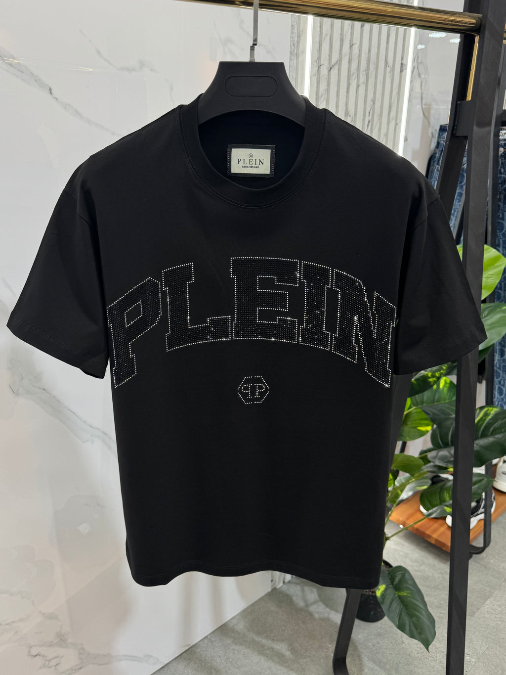 PHILIPP PLEIN Crystal Arch Logo T-Shirt – Black - NEW1752