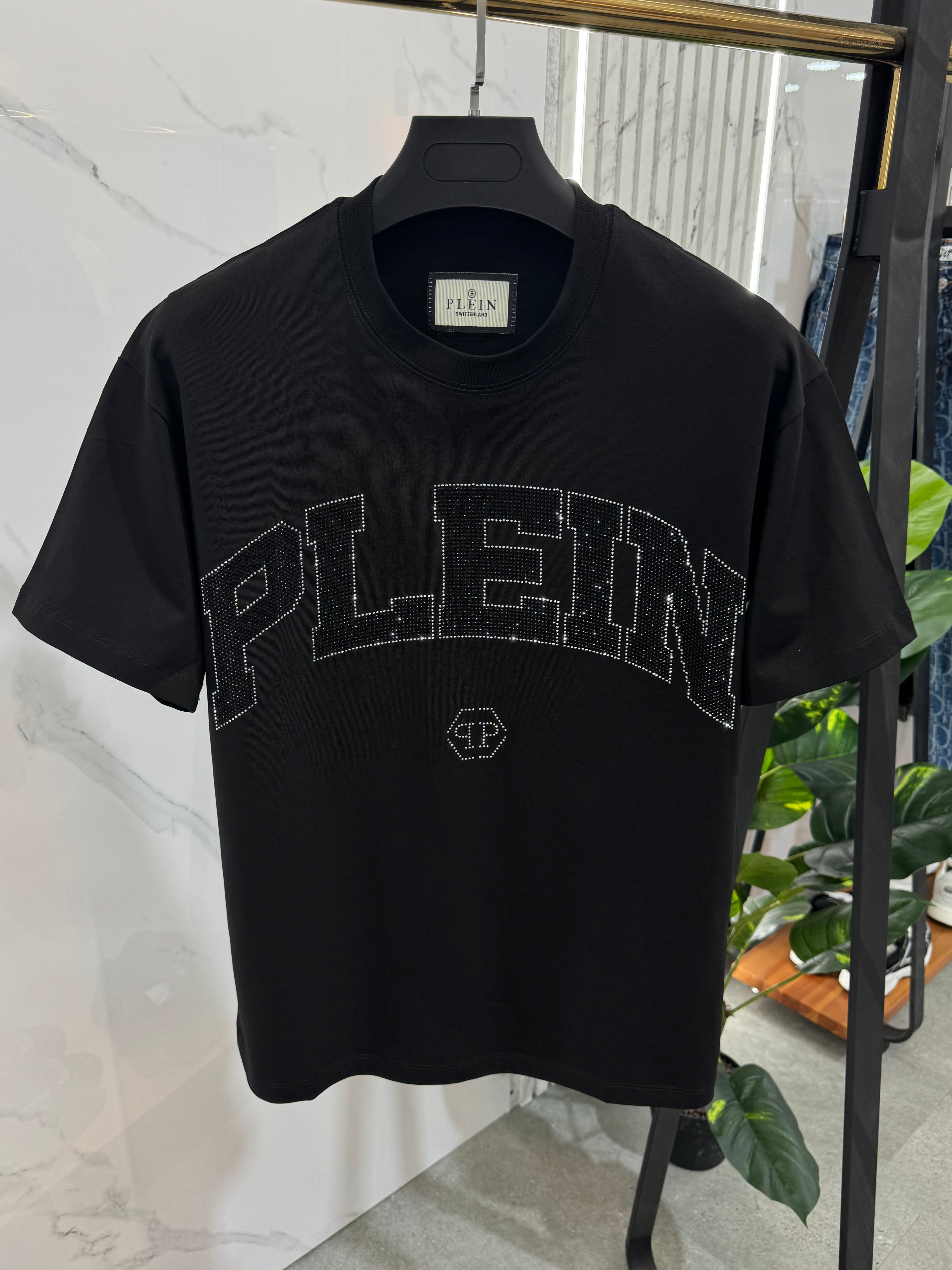 PHILIPP PLEIN Crystal Arch Logo T-Shirt – Black - NEW1752
