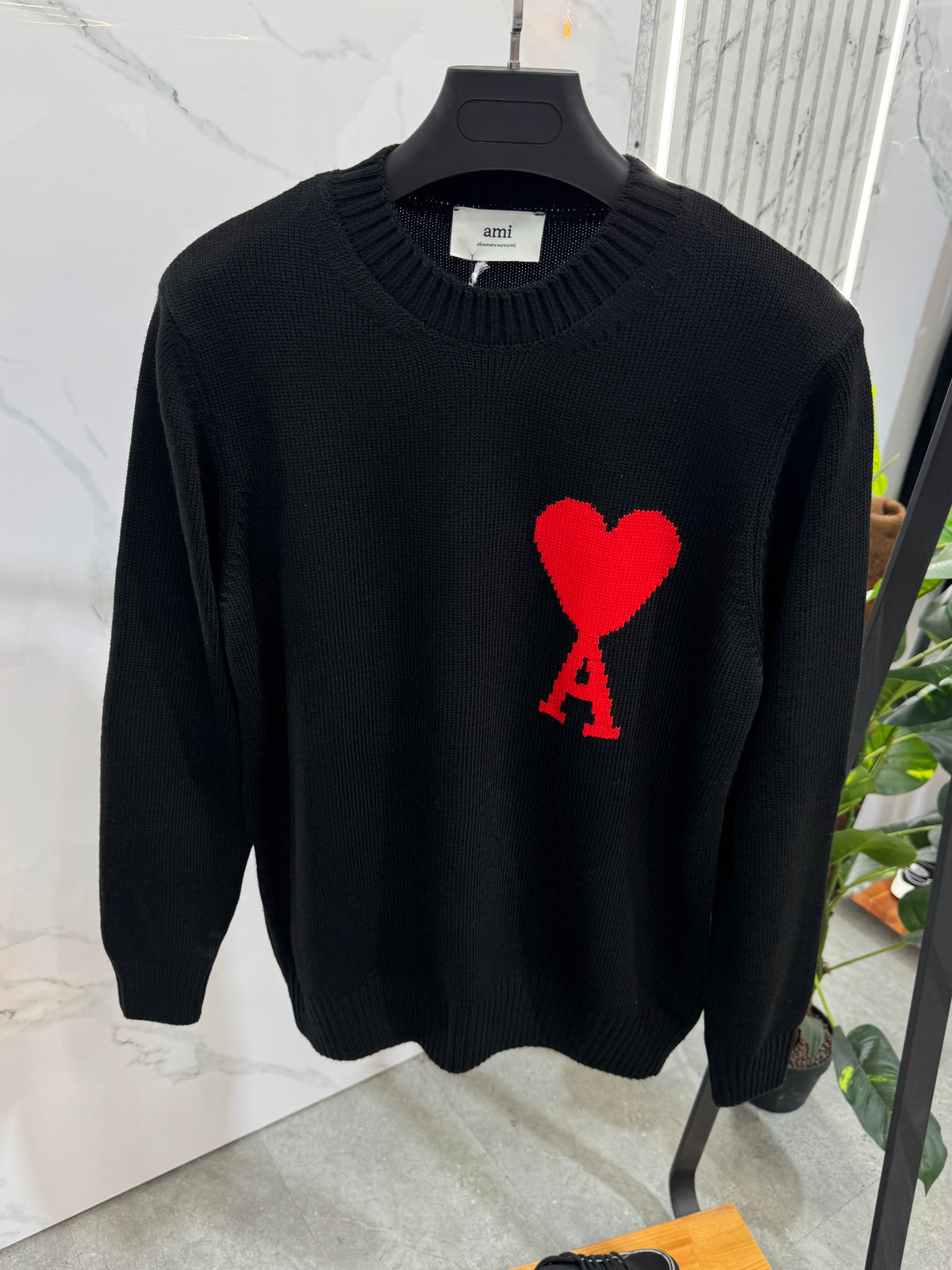 AMI PARIS Ami de Coeur Intarsia Knit Sweater – Black - NEW1952