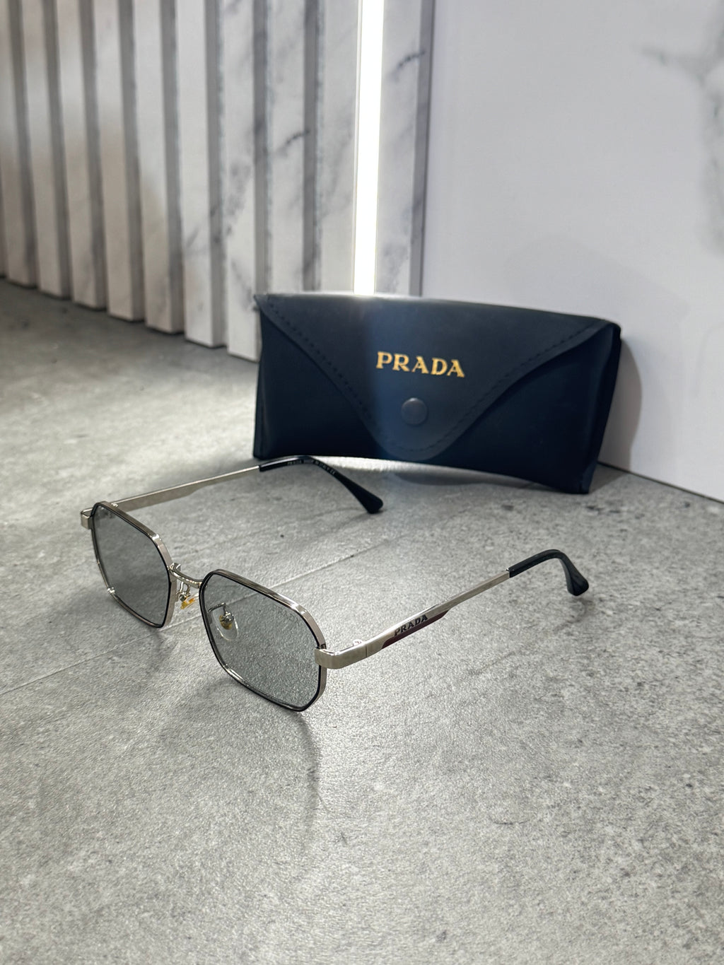 PRADA Octagon Metal Sunglasses – Silver / Grey NEW1801