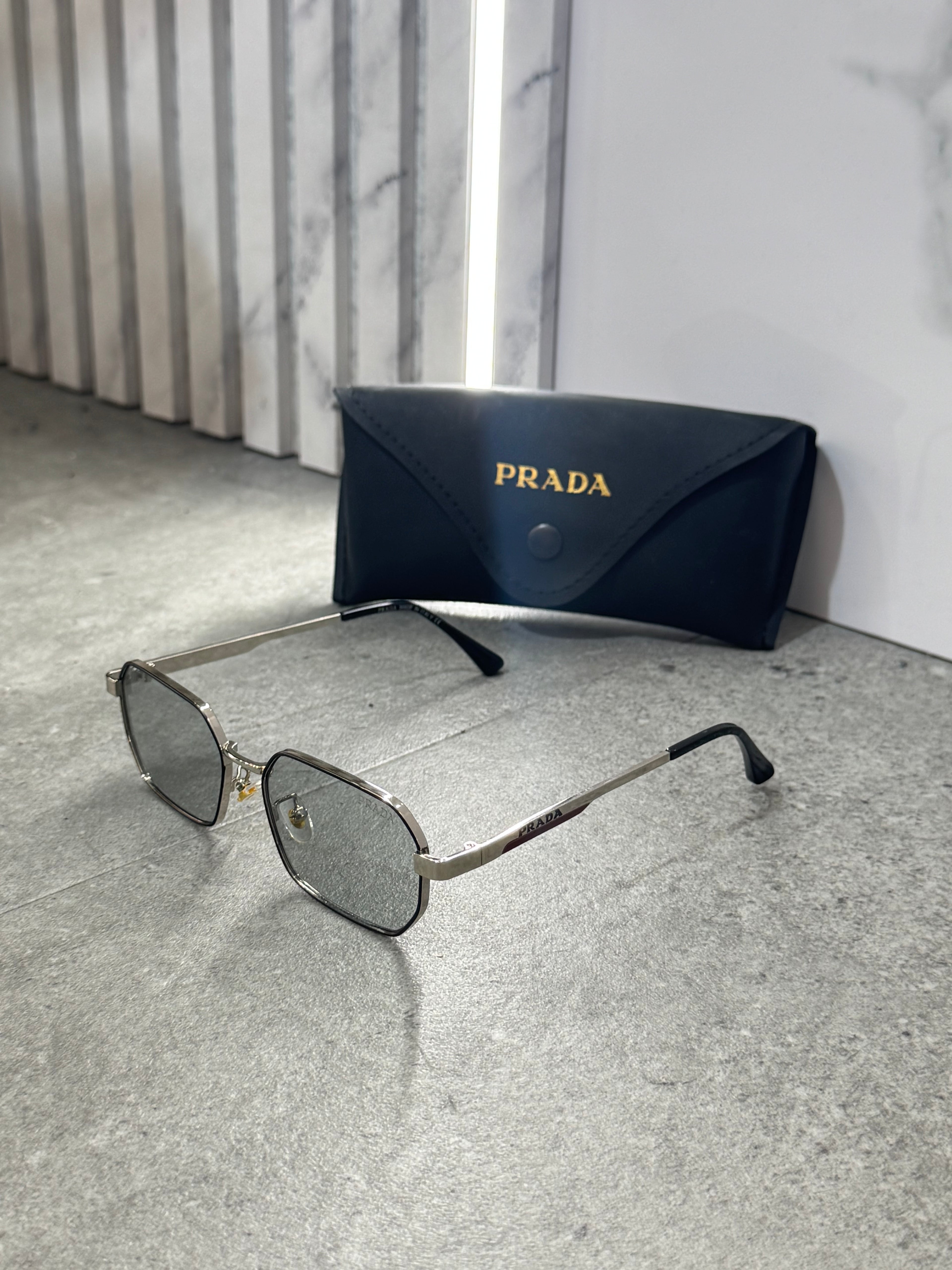 PRADA Octagon Metal Sunglasses – Silver / Grey NEW1801