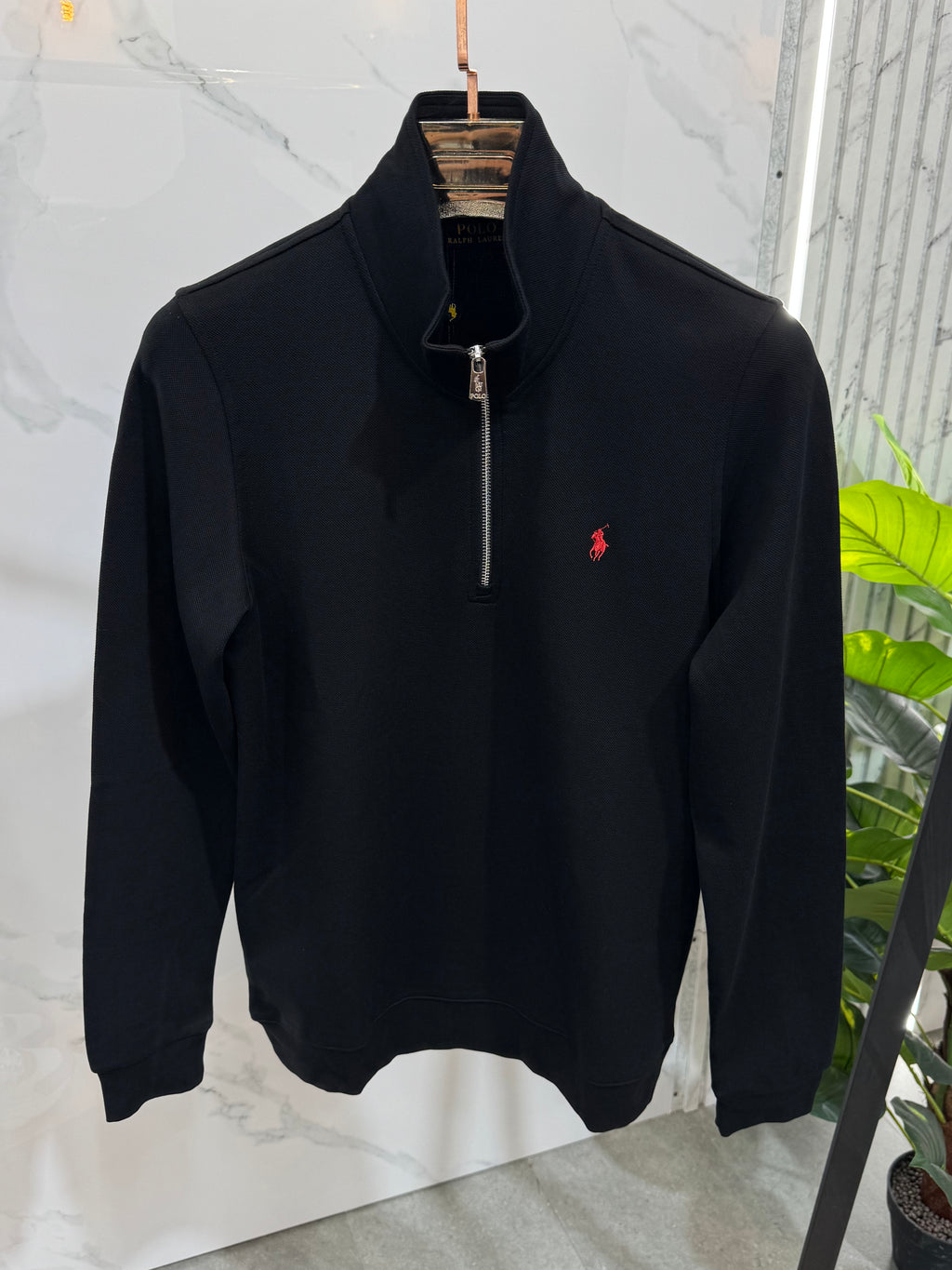 RALPH LAUREN Signature Embroidered Pony Quarter-Zip Pullover – Black - NEW1925