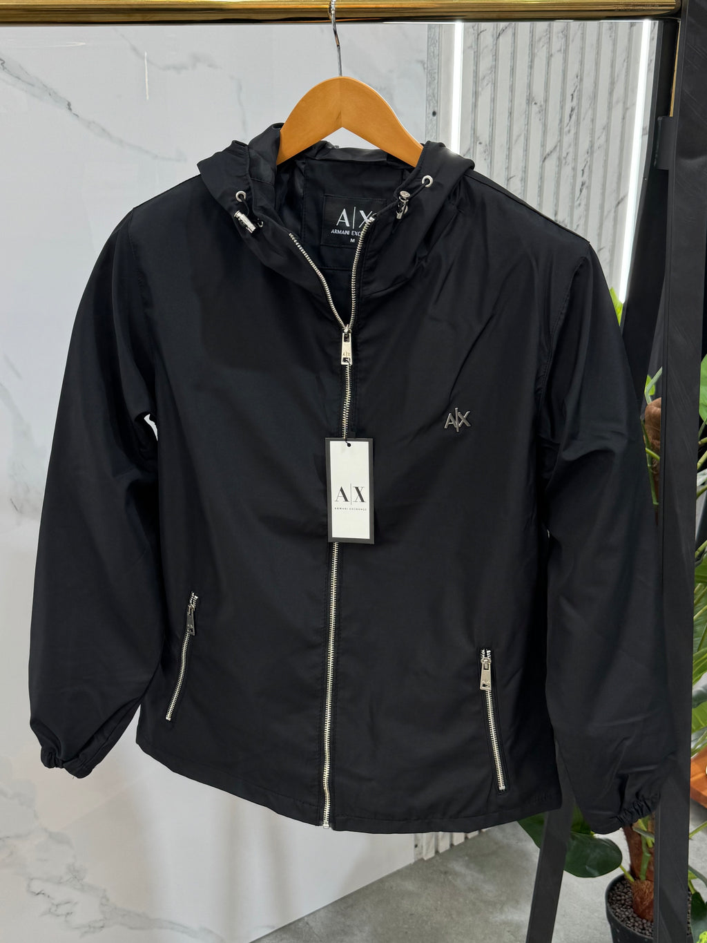 ARMANI EXCHANGE Hooded Windbreaker Jacket – Black - NEW1855