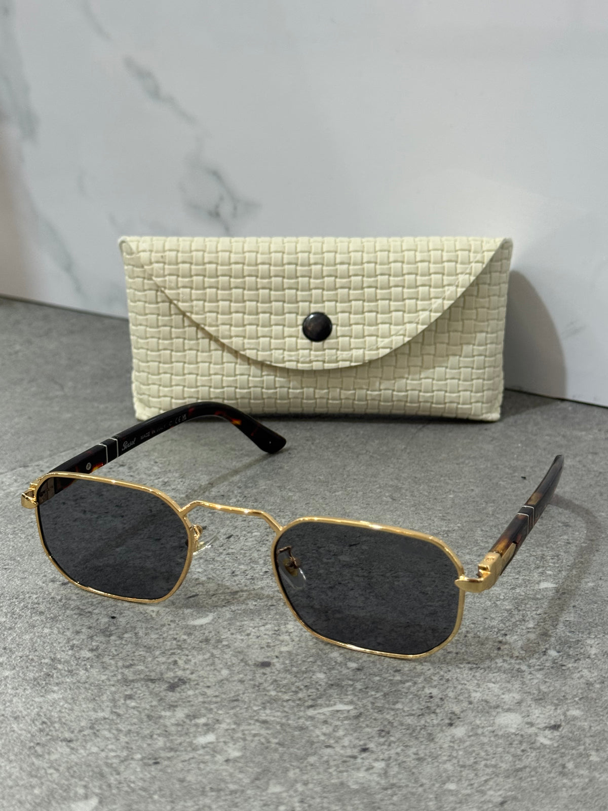 PERSOL Hexagonal Metal Frame Sunglasses – Gold / Tortoise - NEW1901