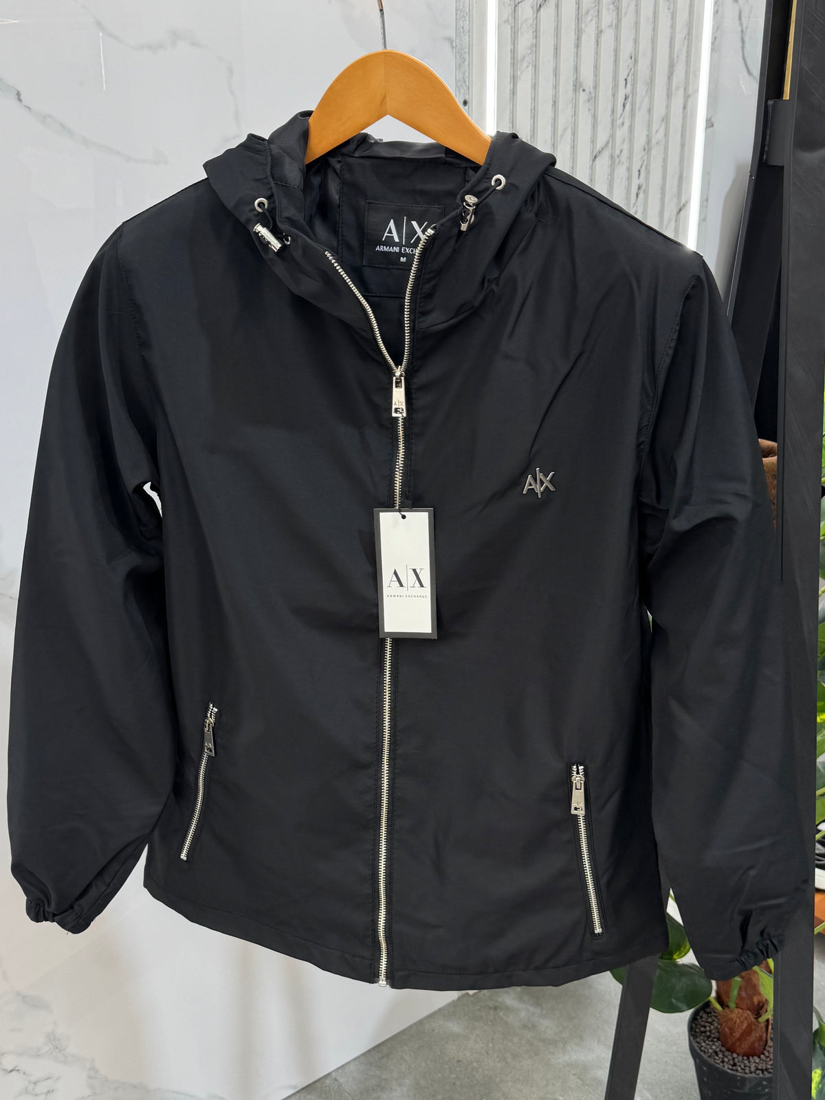 ARMANI EXCHANGE Hooded Windbreaker Jacket – Black - NEW1855