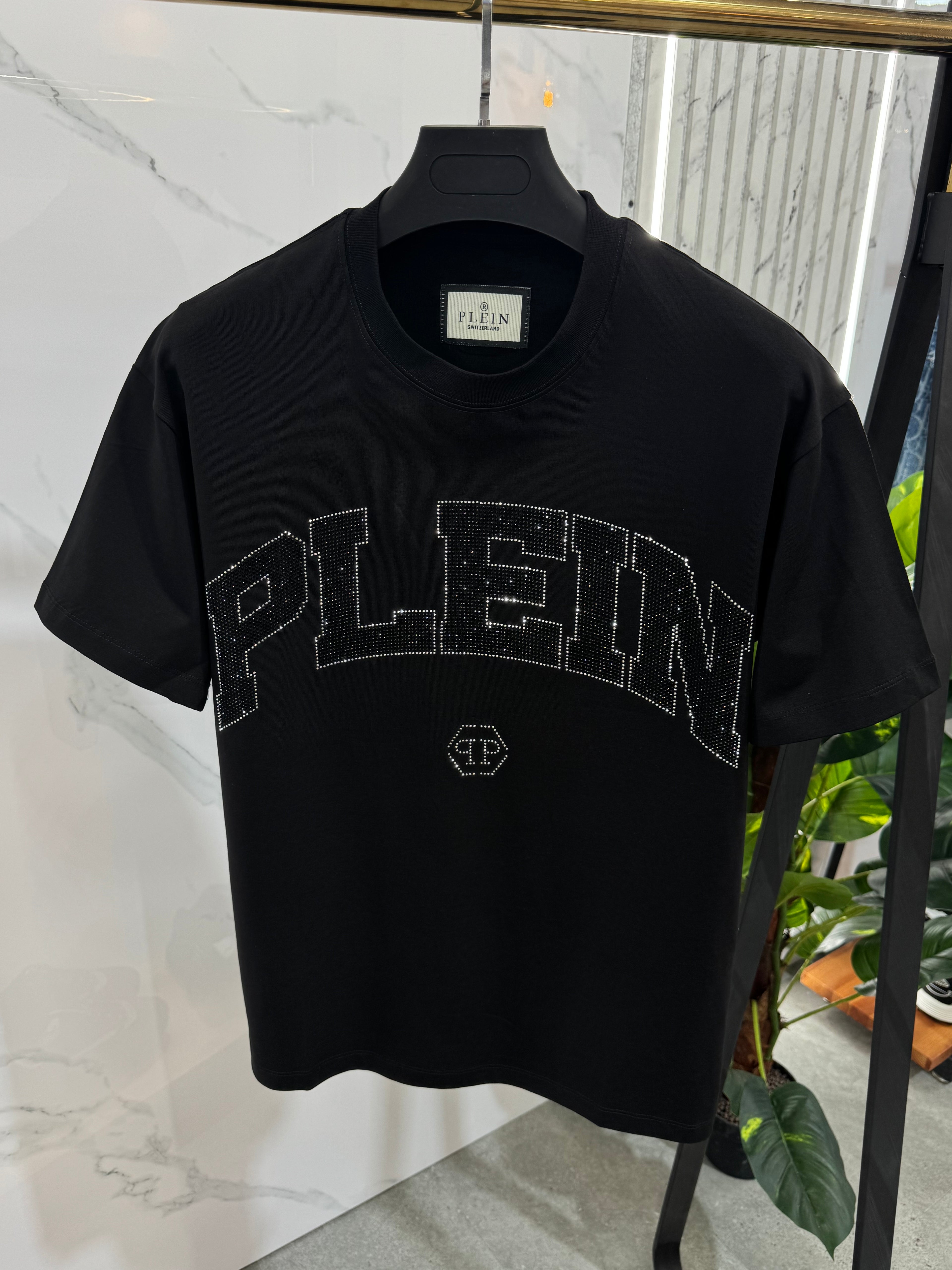 PHILIPP PLEIN Crystal Arch Logo T-Shirt – Black - NEW1752