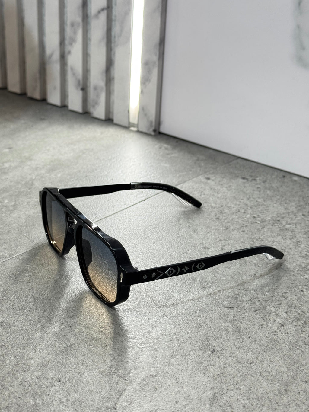 JACQUES MARIE MAGE Gradient Lenses Aviator Sunglasses – Black / Silver NEW1793