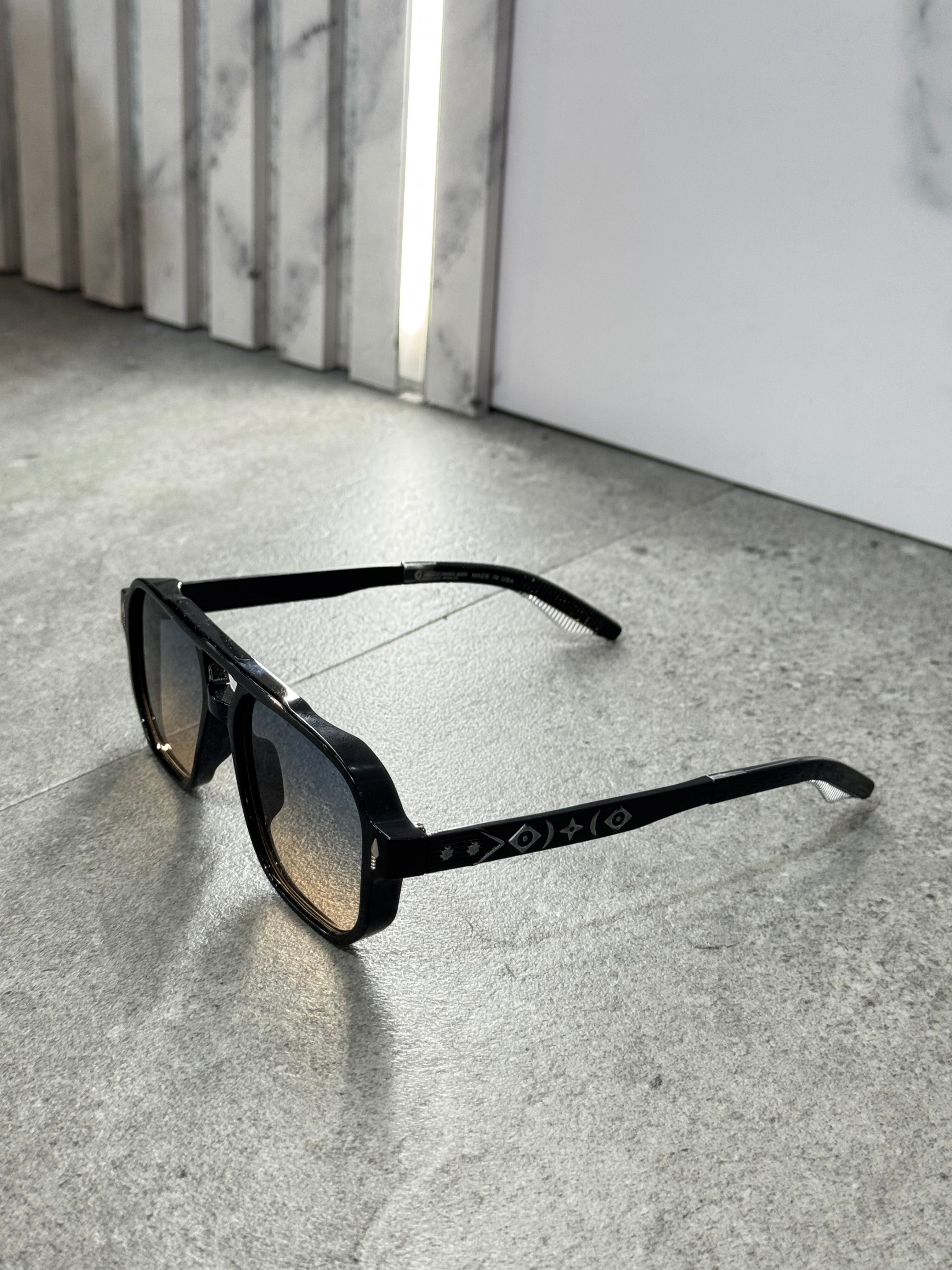 JACQUES MARIE MAGE Gradient Lenses Aviator Sunglasses – Black / Silver NEW1793