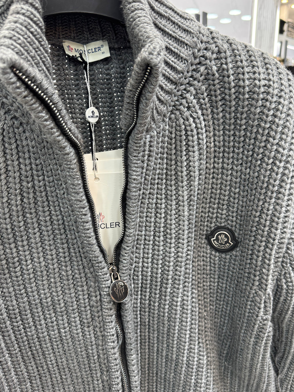MONCLER Ribbed Full-Zip Knitwear Cardigan – Grey - NEW1464