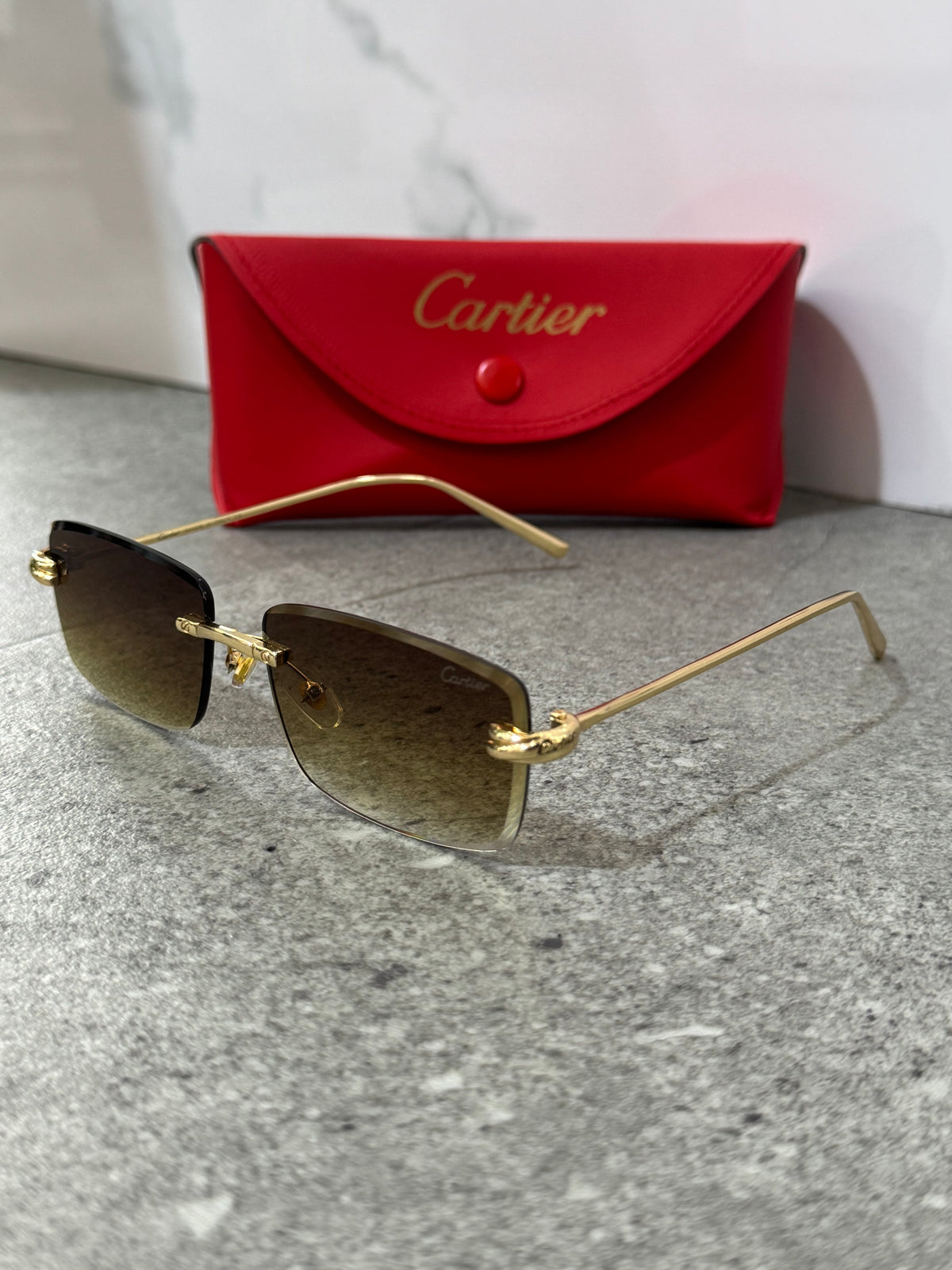 CARTIER C Décor Rimless Sunglasses – Gold / Gradient Brown - NEW1902
