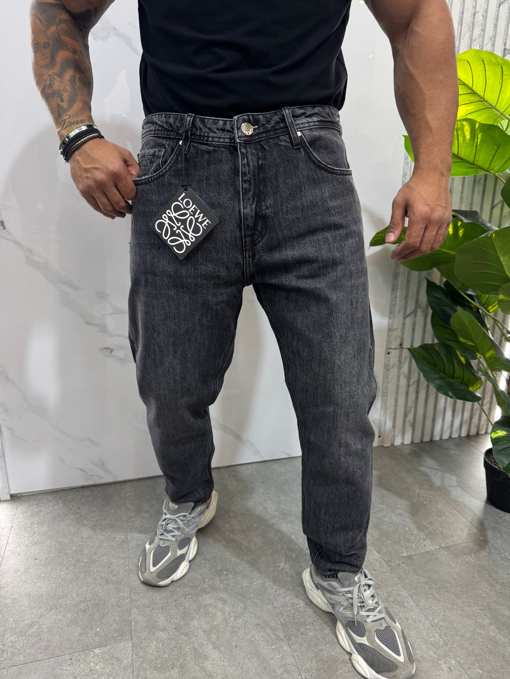 Loewe Anagram Leather Patch Denim – Washed Grey - NEW1891