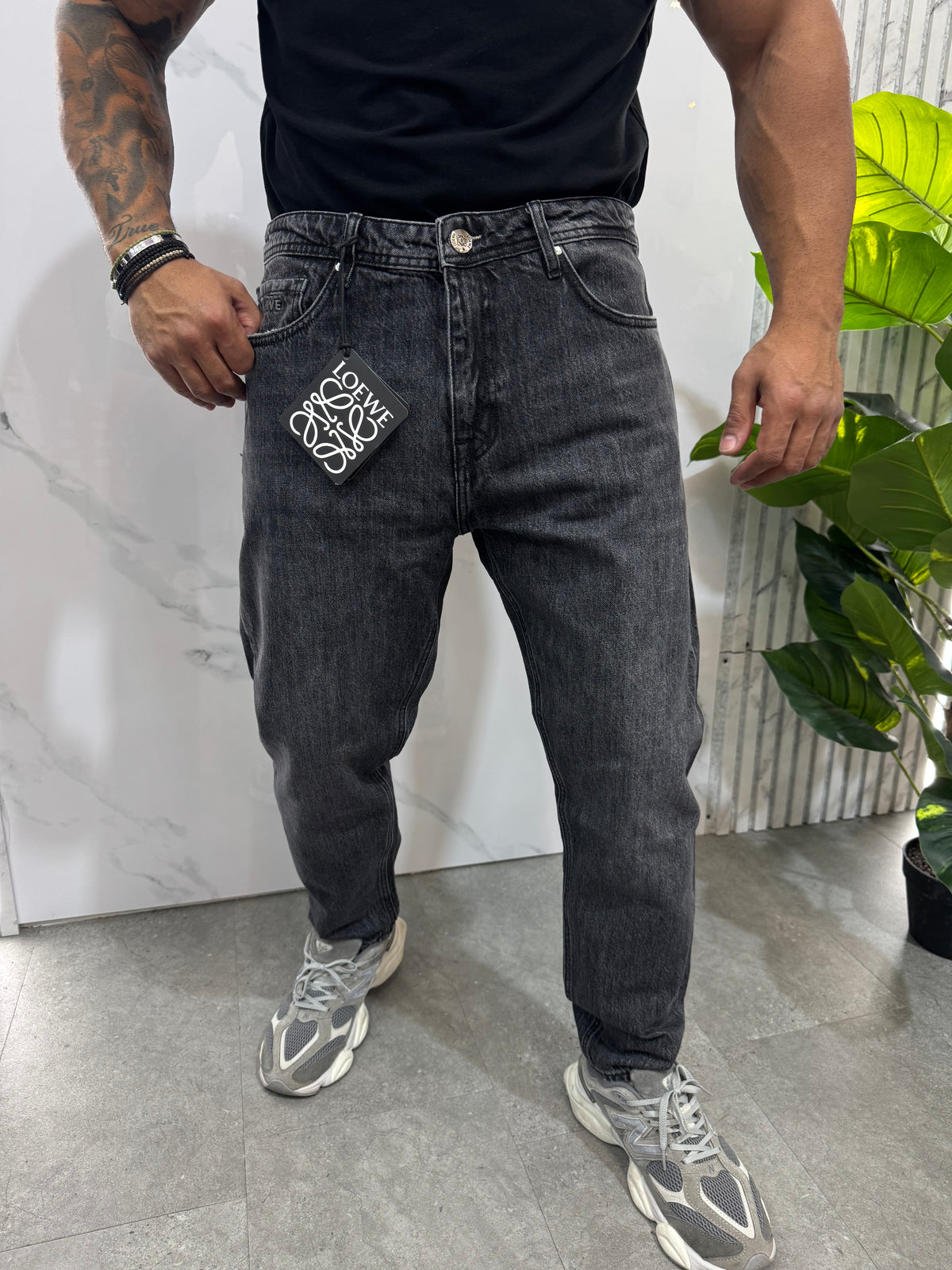 Loewe Anagram Leather Patch Denim – Washed Grey - NEW1891