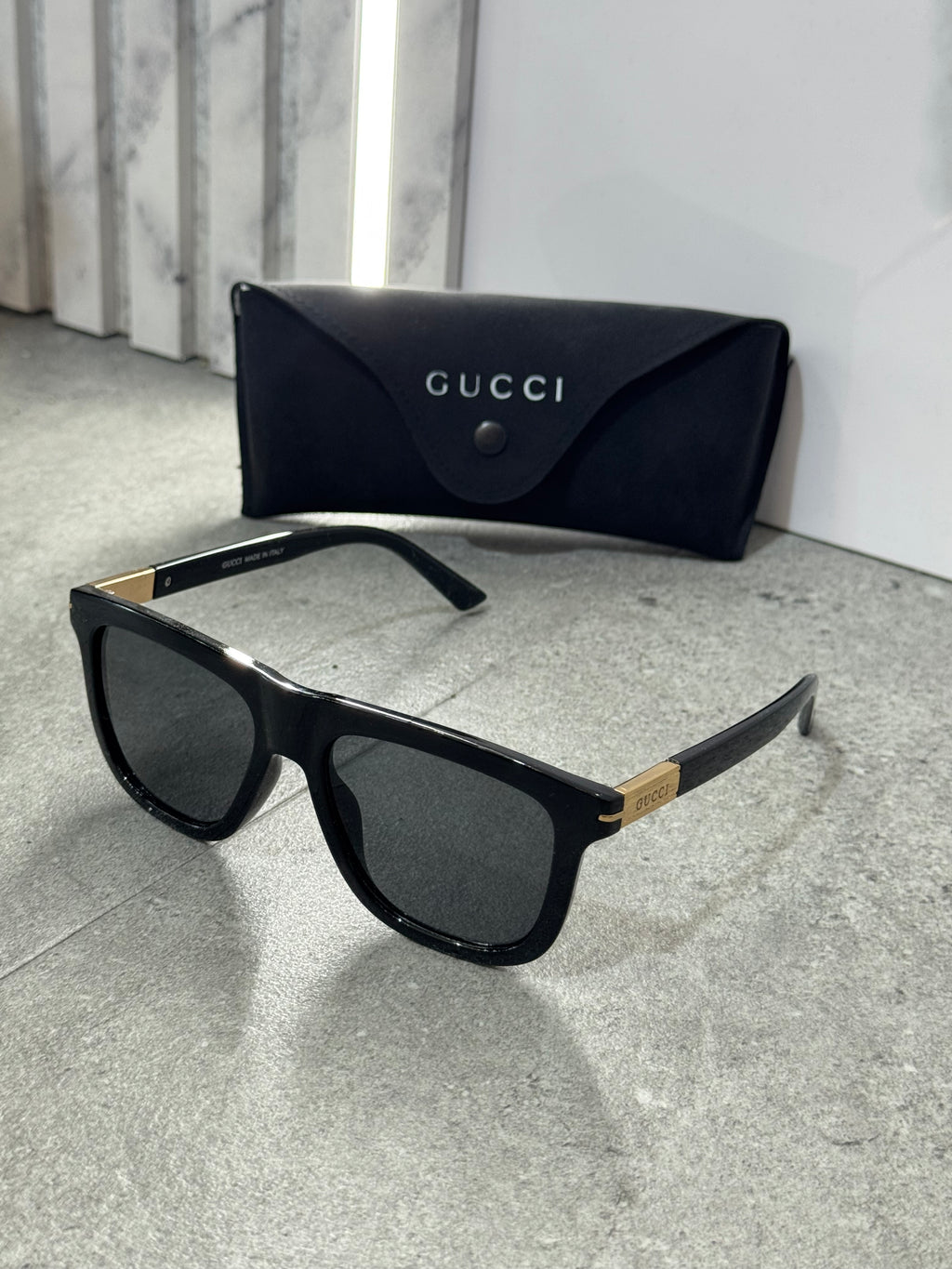 GUCCI Square Sunglasses – Solid Black / Gold NEW1794
