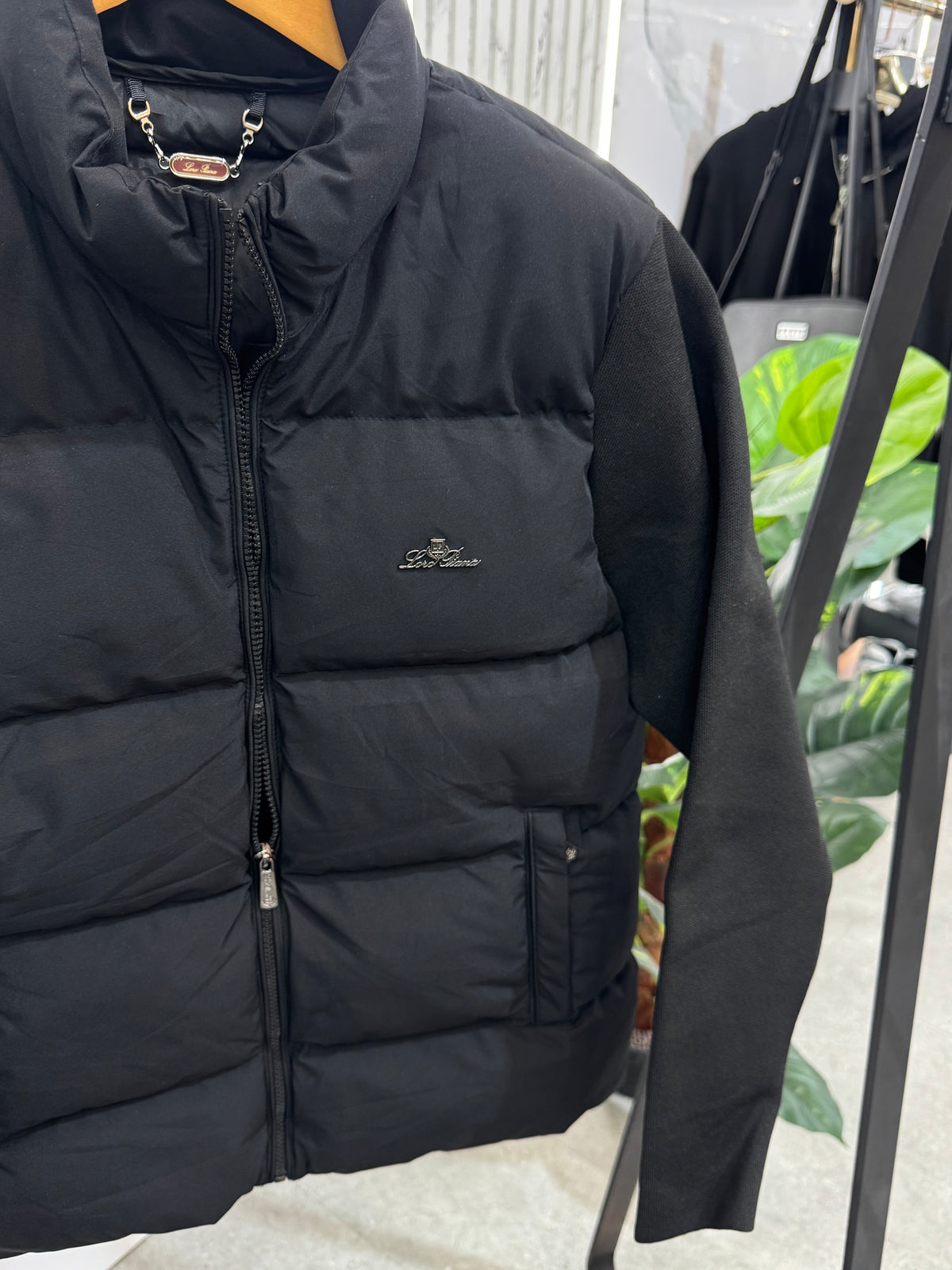 LORO PIANA Knit Sleeve Crest Padded Hybrid Jacket – Black - NEW1985