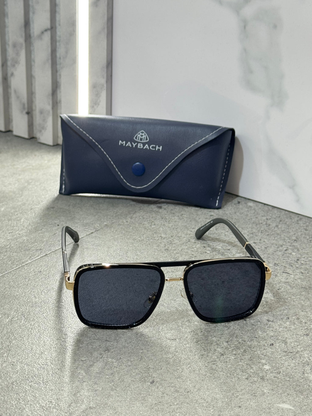 MAYBACH Luxury Square Aviator Sunglasses – Black/Gold - NEW1789
