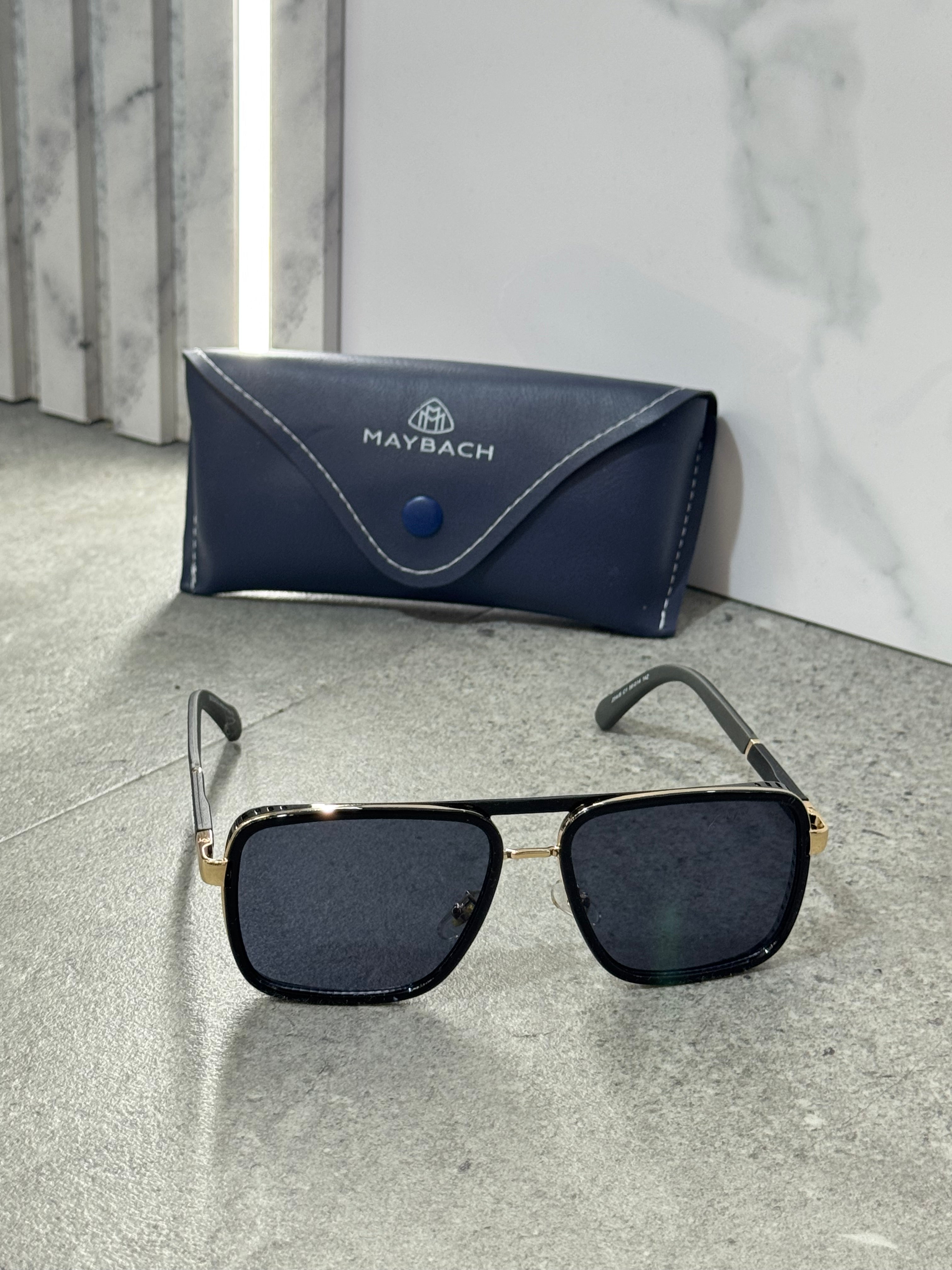 MAYBACH Luxury Square Aviator Sunglasses – Black/Gold - NEW1789