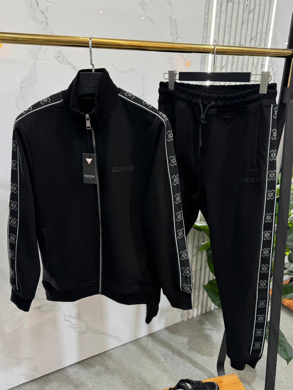 GUESS Monogram Side-Tape Tracksuit – Black - NEW1944