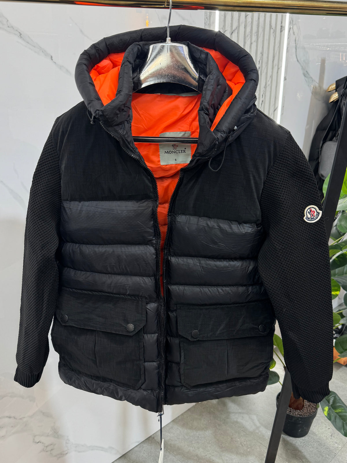 MONCLER Hybrid Knit & Down Puffer Jacket – Black / Orange - NEW1927